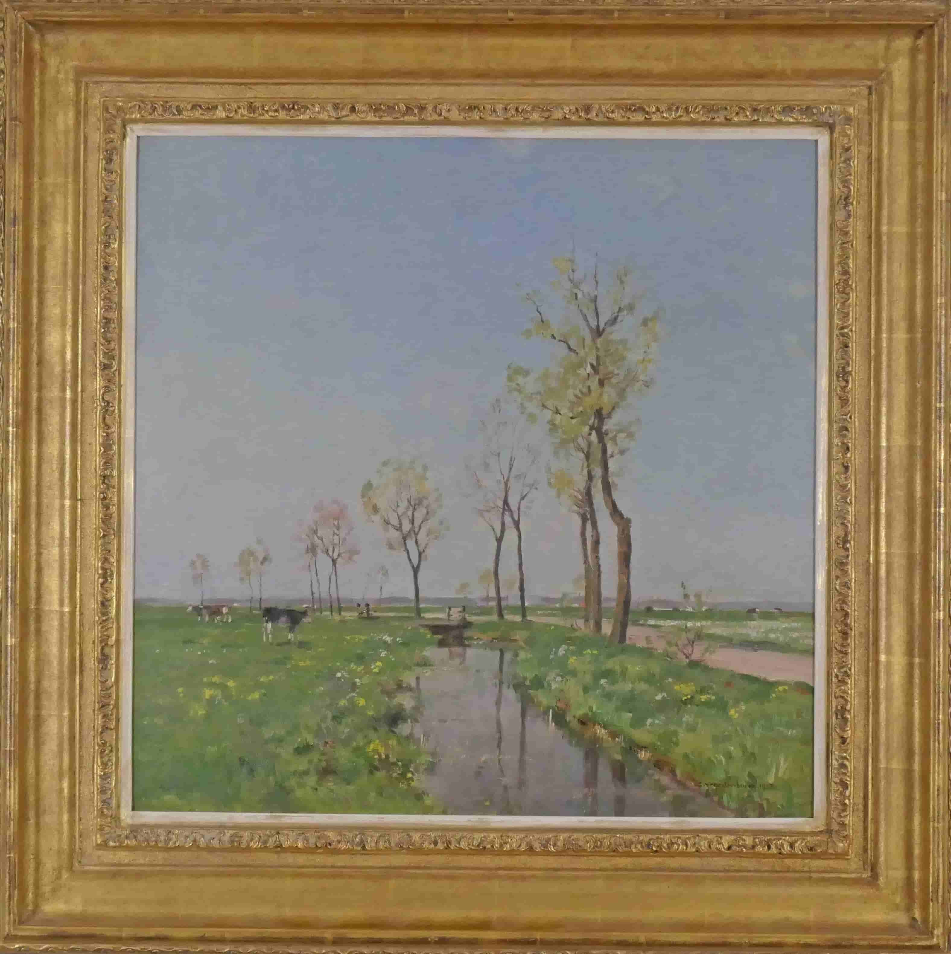 Cornelis Vreedenburgh - Vroeg voorjaar in de polder (met lijst)