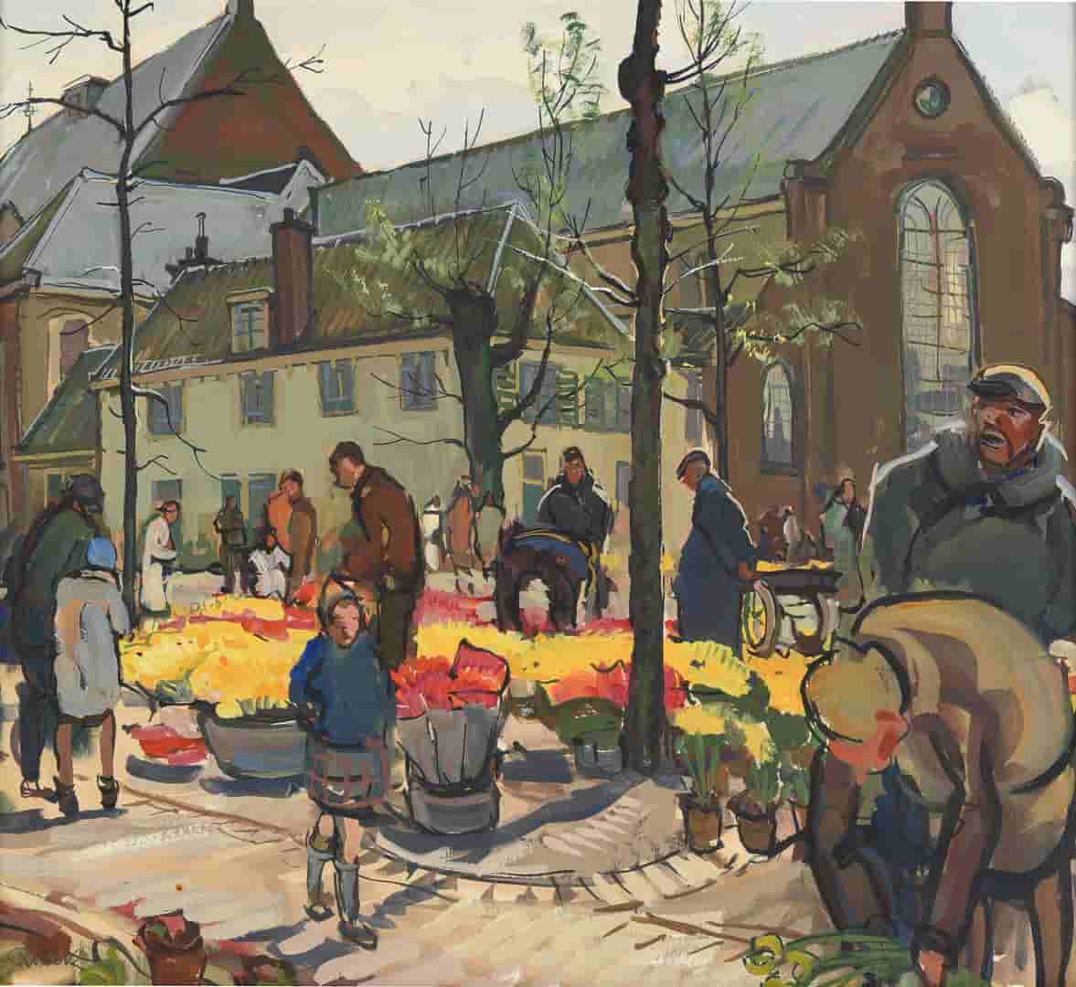 Emil Rizek - Bloemenmarkt bij het Janskerkhof te Utrecht