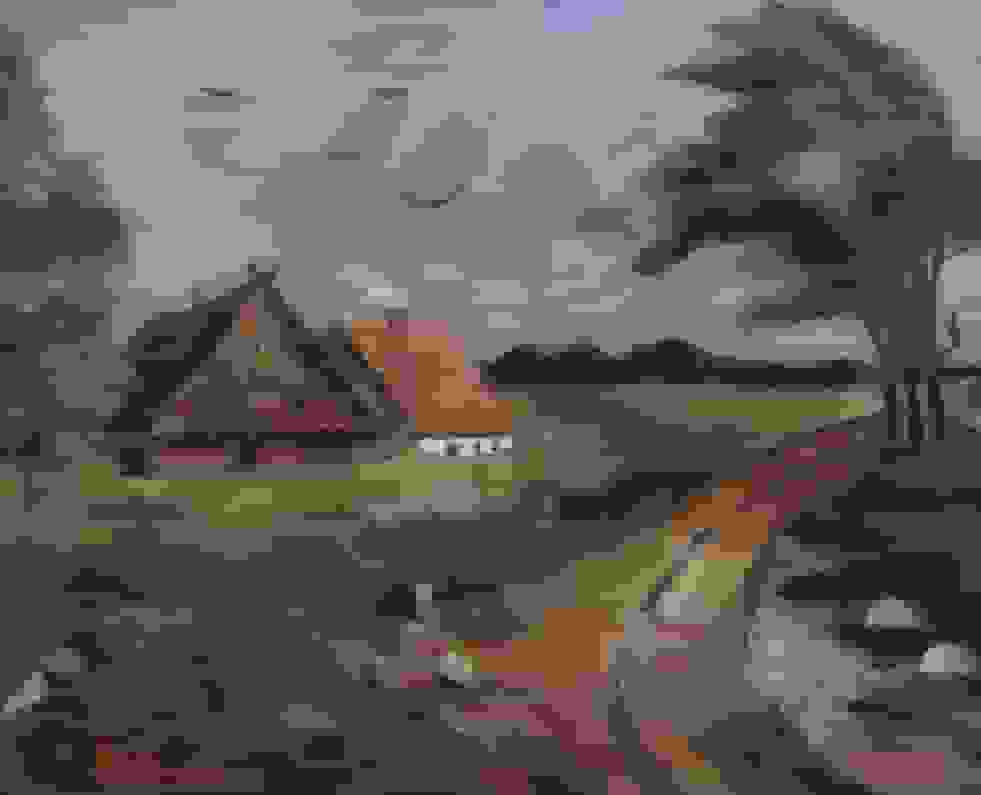 Ekke Kleima - Twee boerderijen in Noord-Nederlands landschap (zonder lijst)