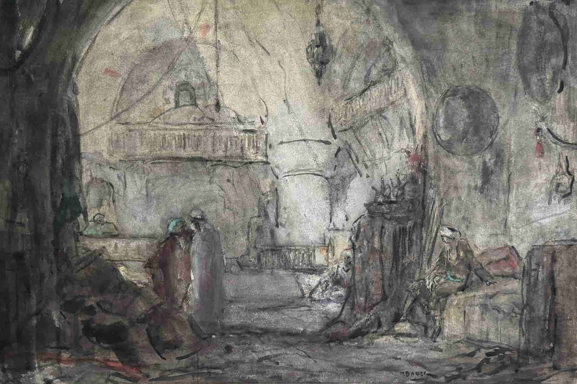 Marius Bauer - Oriëntalistische voorstelling (Caravanserai of bezoek aan de schatkamer)