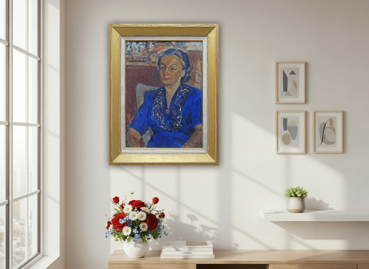 Damesportret in blauw / Mantingerzand zonder lijst