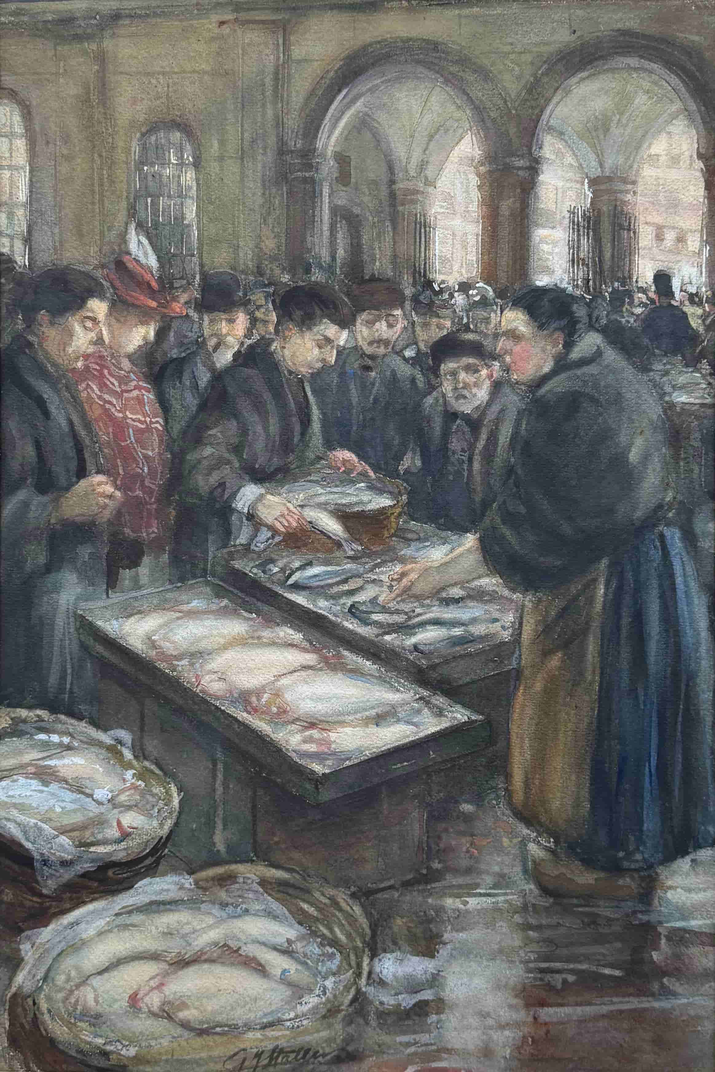 Gerard-Johan Staller - Vishal op de Nieuwmarkt te Amsterdam (zonder lijst)