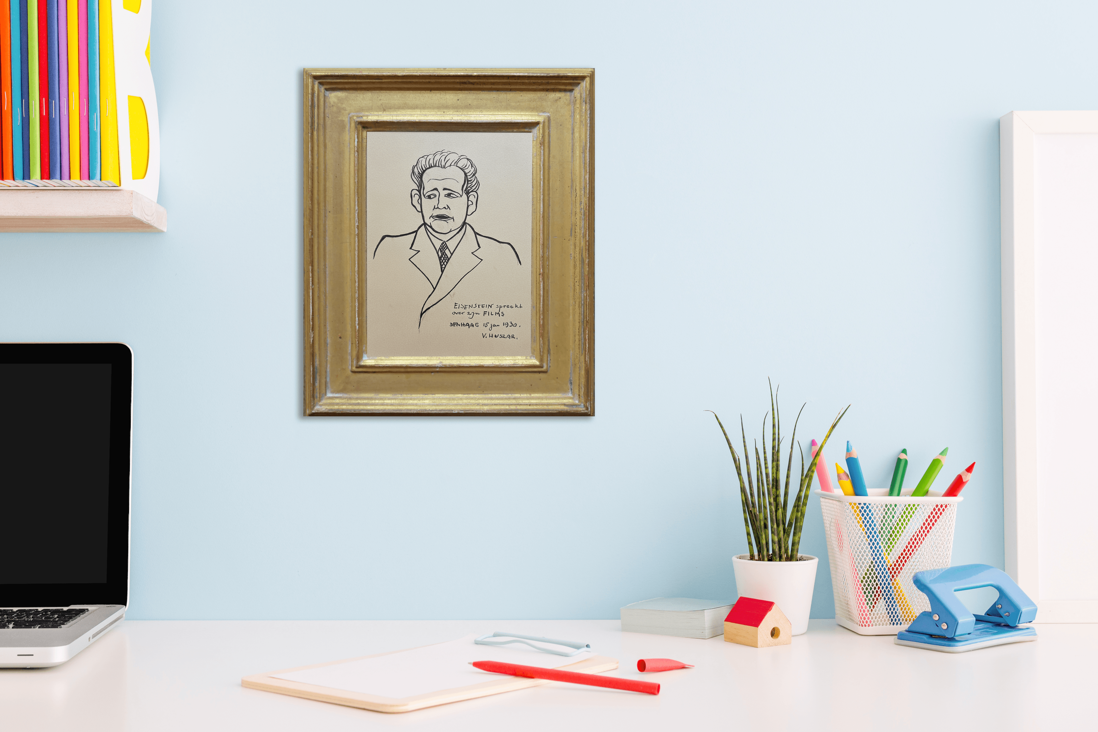 Vilmos Huszár - Portret van Sergej Eisenstein: Rusissch regisseur (in interieur)