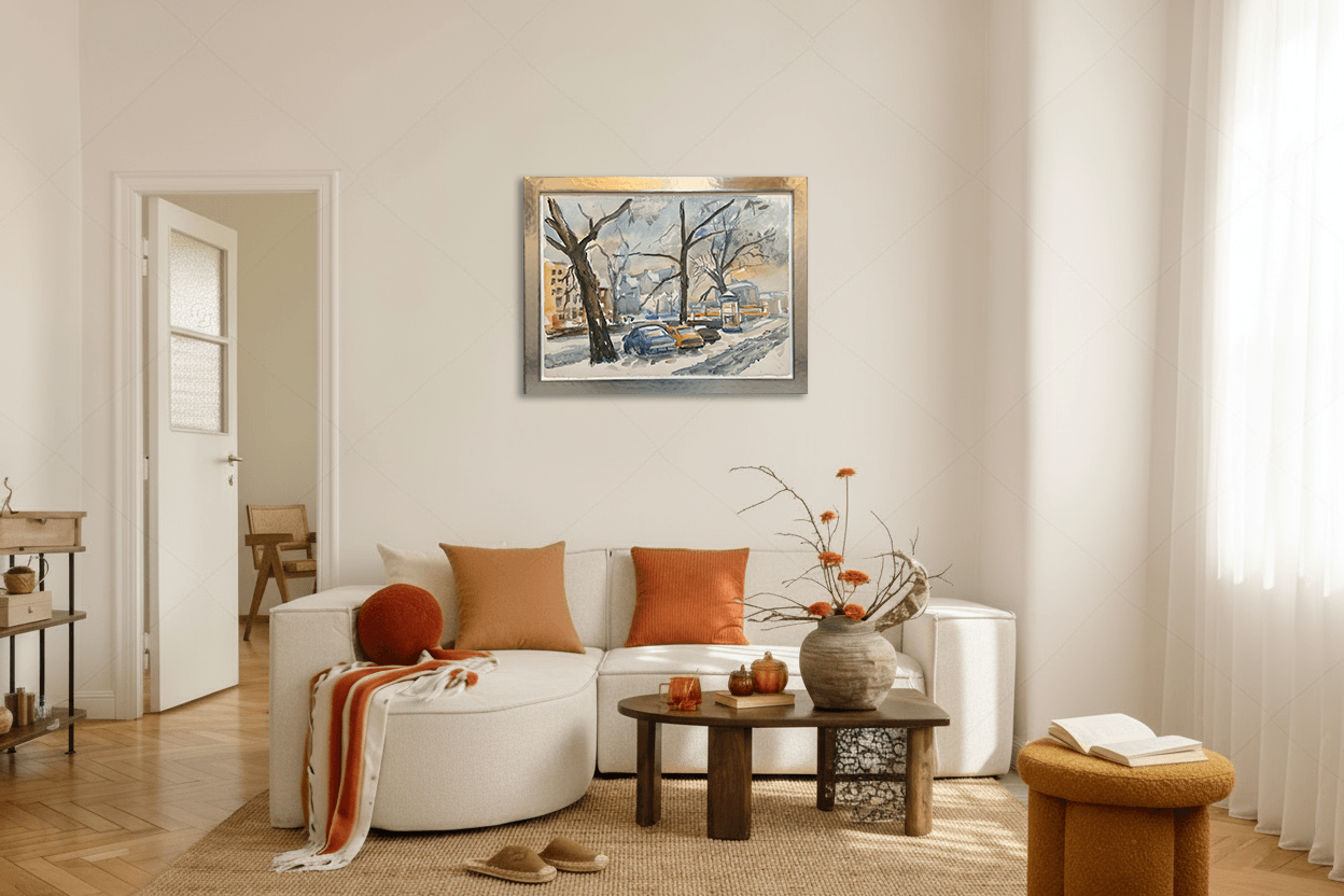 Freek van den Berg - Winter aan de Keizersgracht te Amsterdam (in interieur)