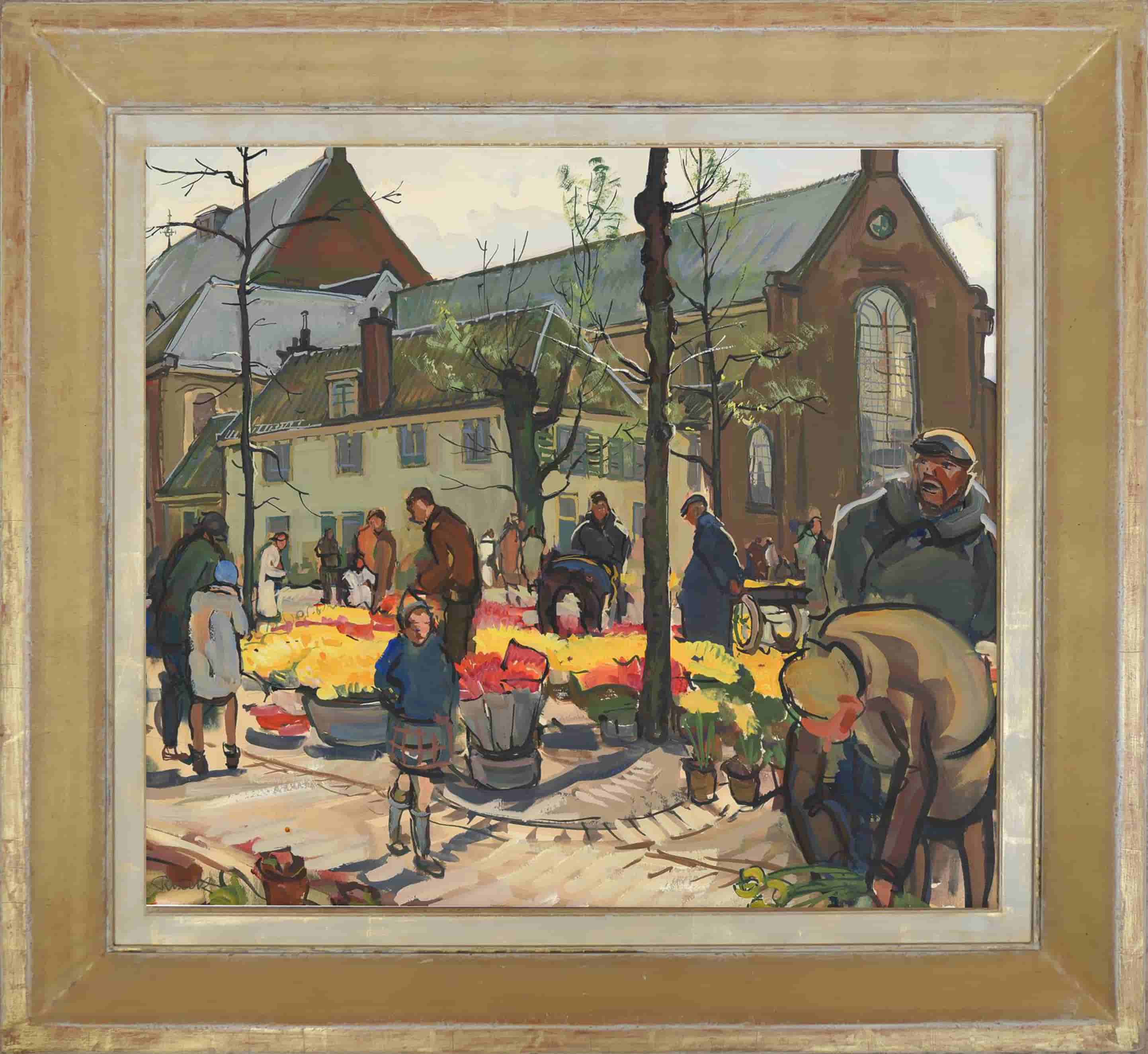 Emil Rizek - Bloemenmarkt bij het Janskerkhof te Utrecht (met lijst)