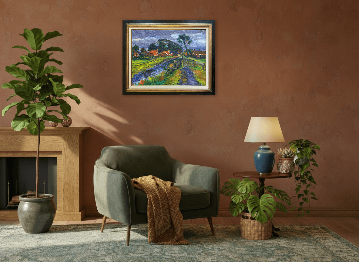 Johan Dijkstra - Gezicht op Thesinge (in interieur)