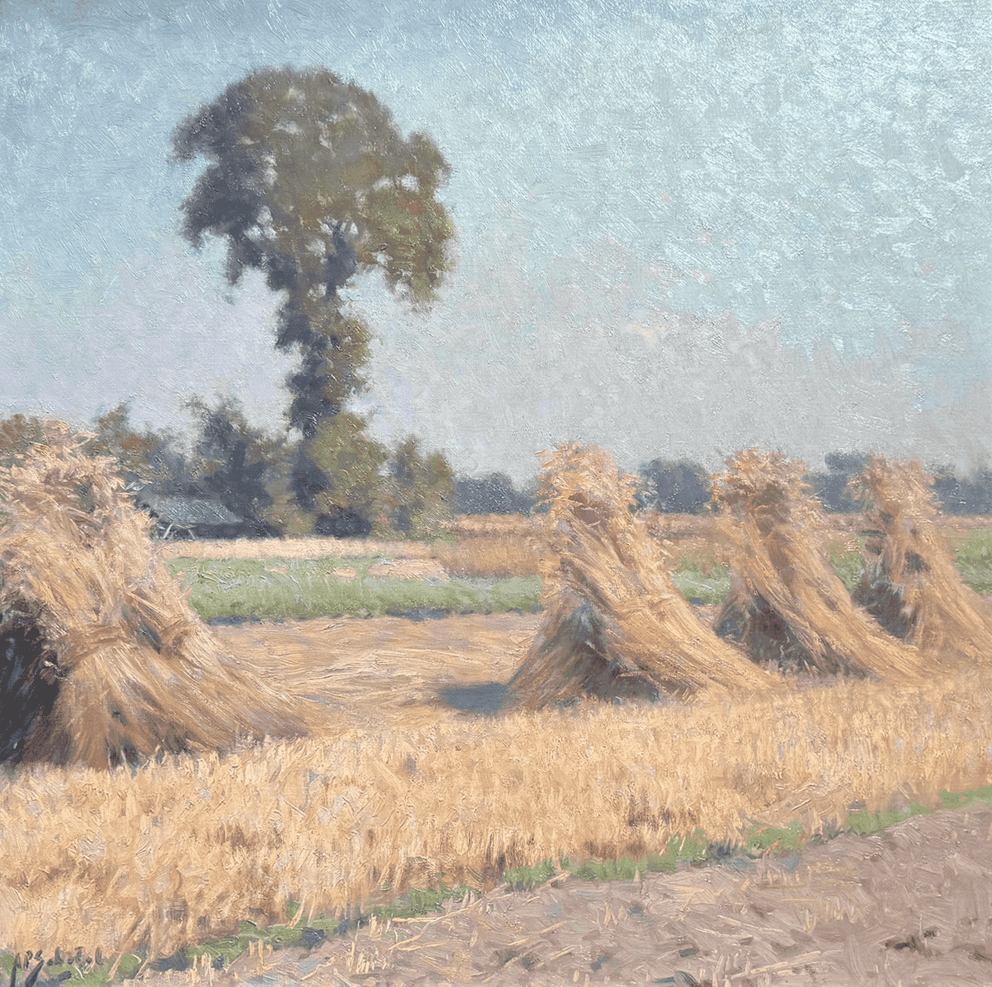 Anthony Pieter Schotel - Drents landschap met korenschoven (zonder lijst)