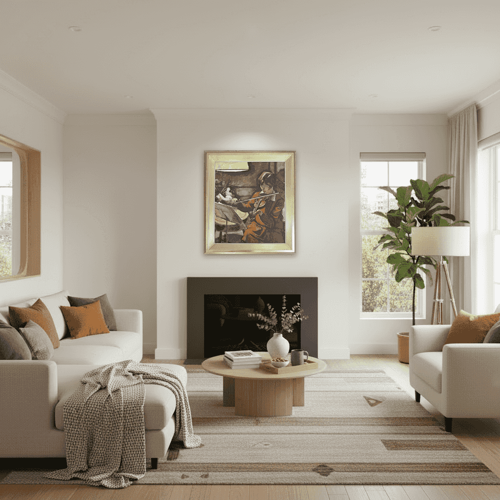 Pol Dom - Teder portret van een vioolspelend meisje (in interieur)