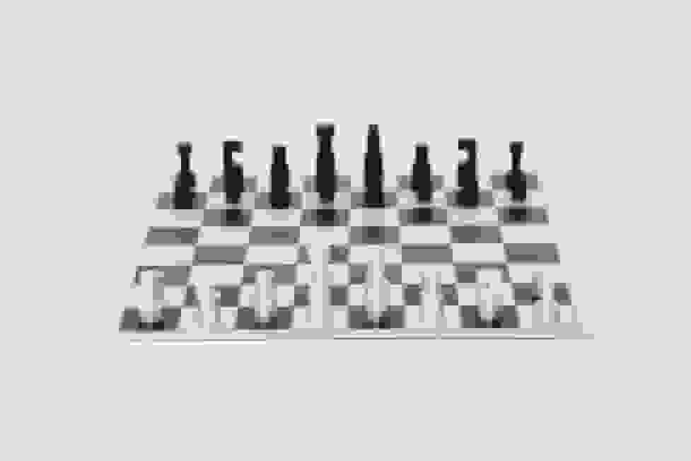 Vilmos Huszár - Abstracte schaakset, ontwerp Vilmos Huszar 1921, met bijbehorend schaakbord (met lijst)