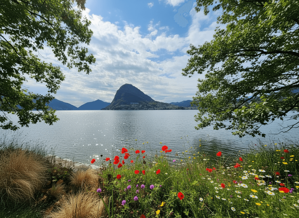 Meer van Lugano - Kanton Tessin met meer en Monte Bré zonder lijst