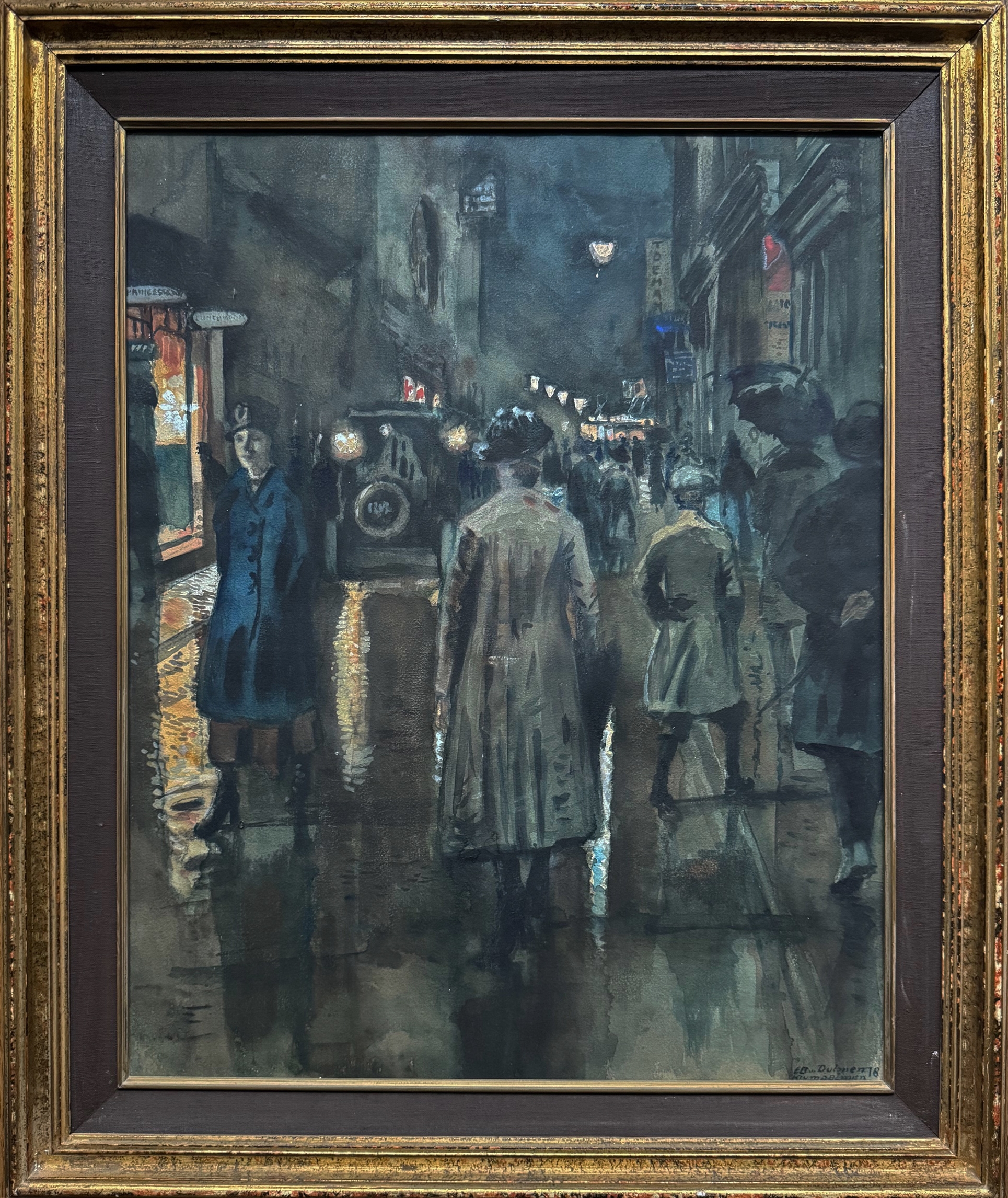 Nachtelijk straatbeeld in Amsterdam zonder lijst