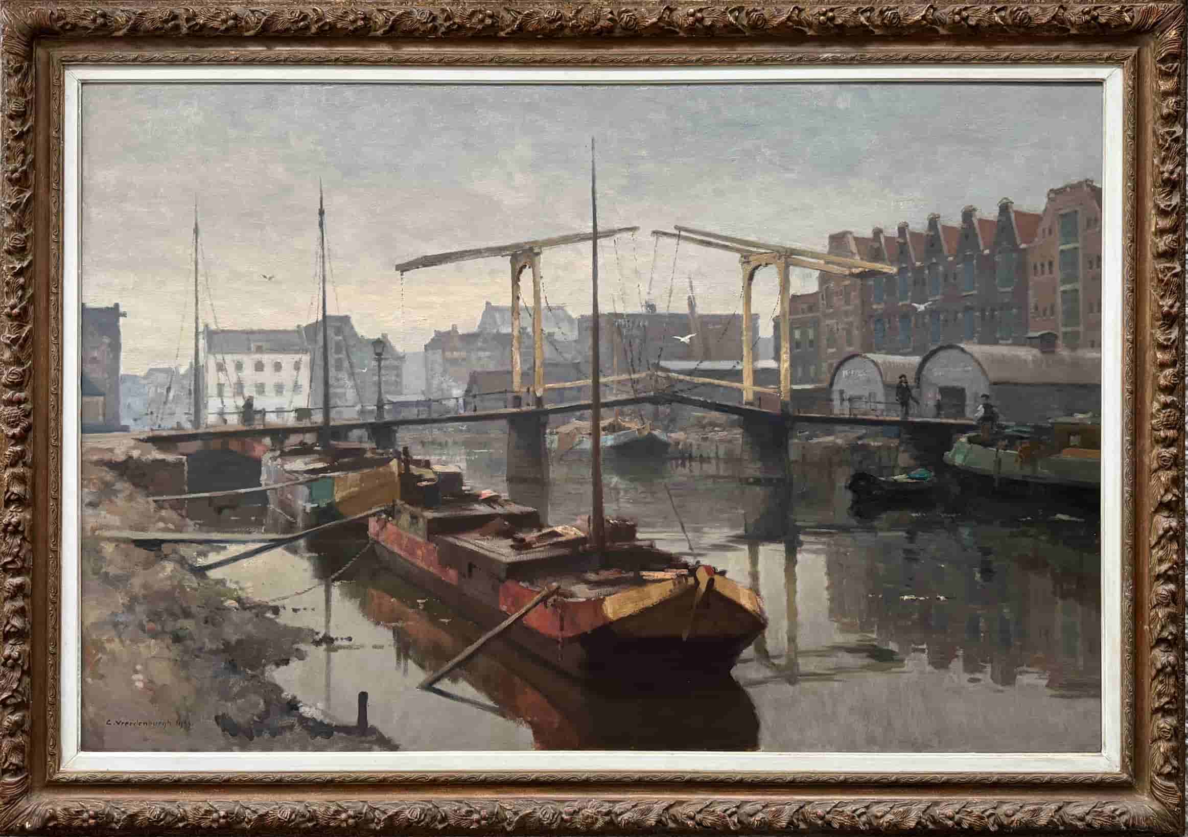 Cornelis Vreedenburgh - Sloterdijkerbrug over de Prinseneilandgracht te Amsterdam (met lijst)