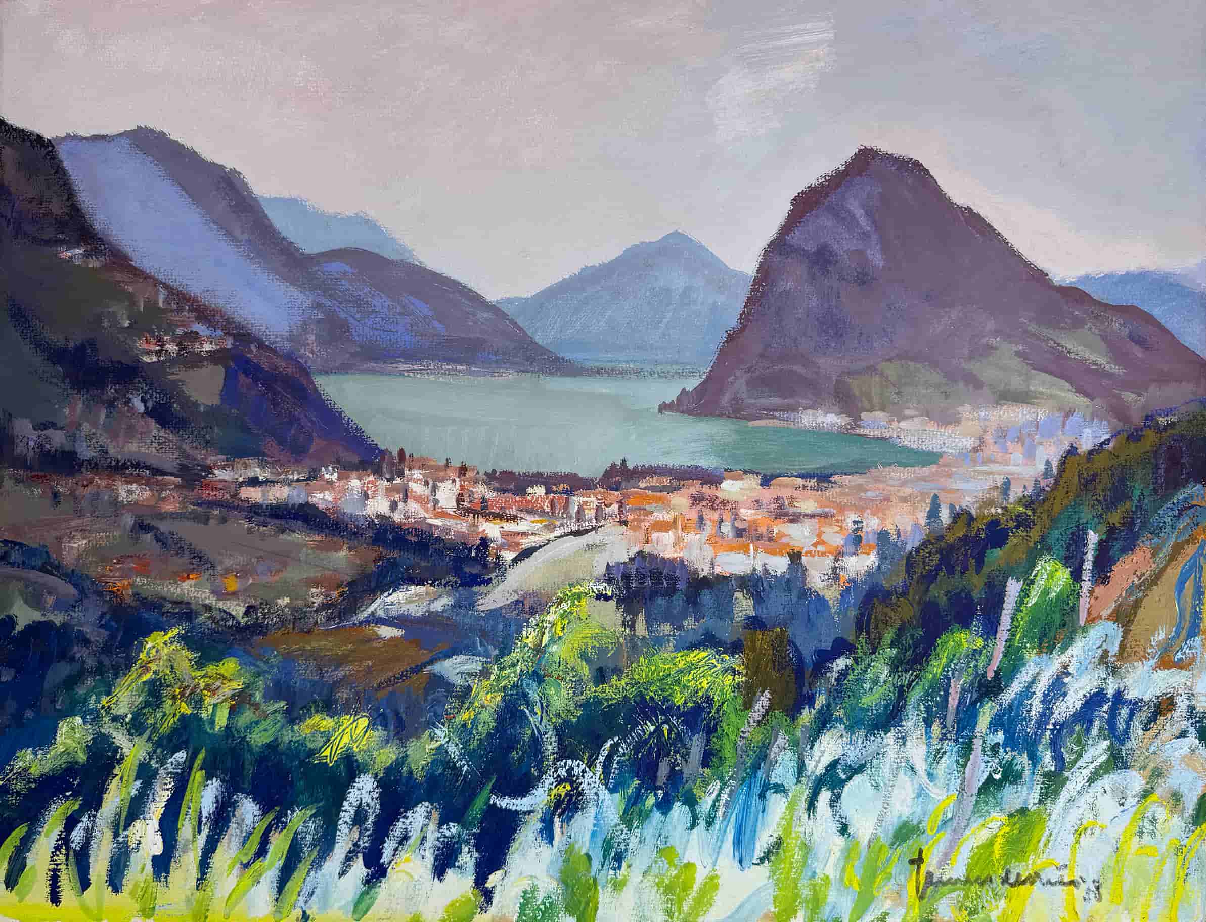 Jannes de Vries - Meer van Lugano - Kanton Tessin met meer en Monte Bré