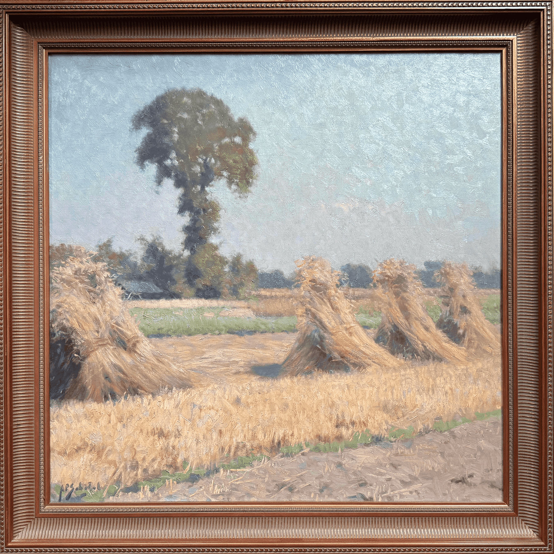 Anthony Pieter Schotel - Drents landschap met korenschoven (met lijst)