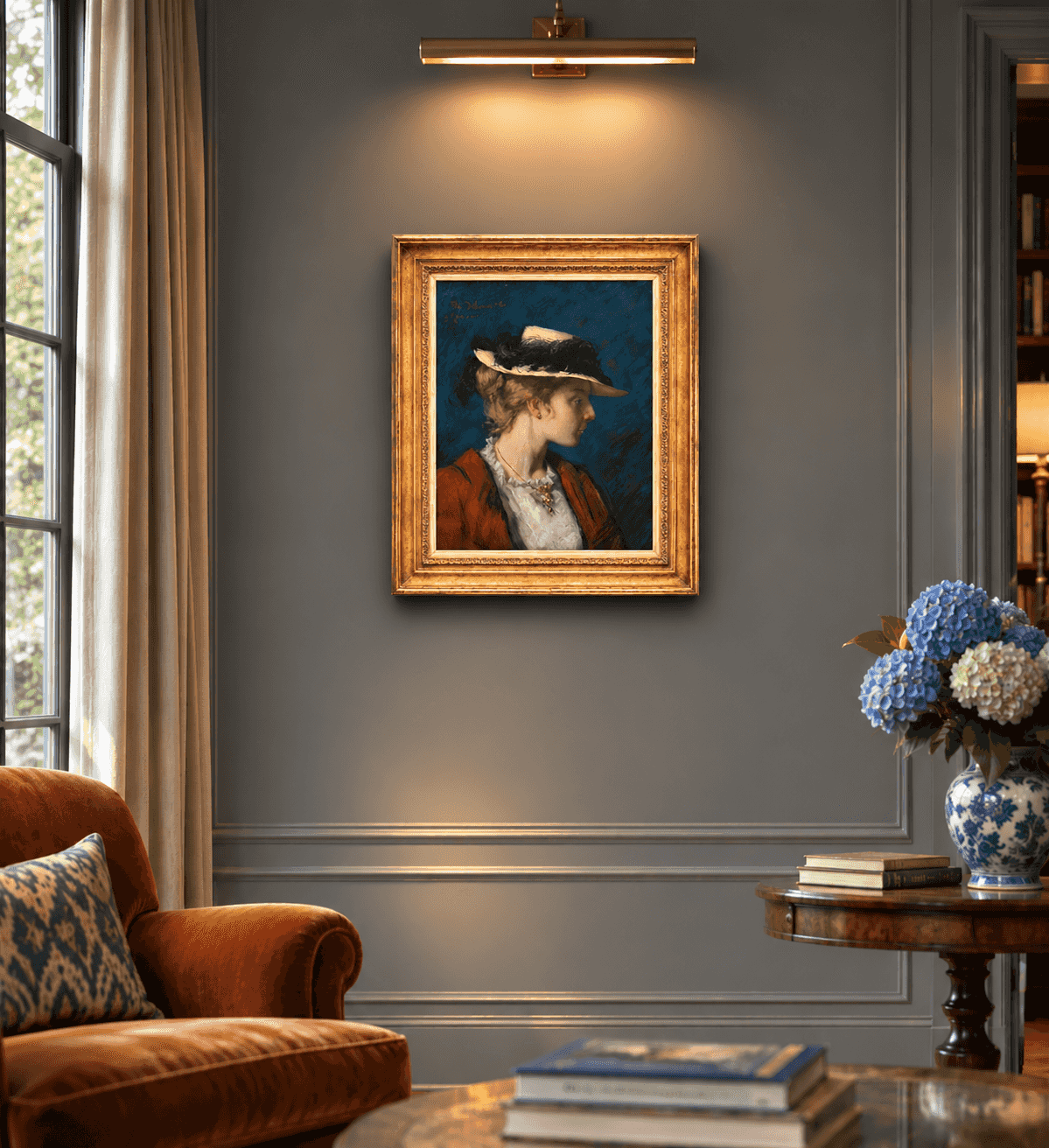 Thérèse Schwartze - Portret van een jonge vrouw, en profil (in interieur)