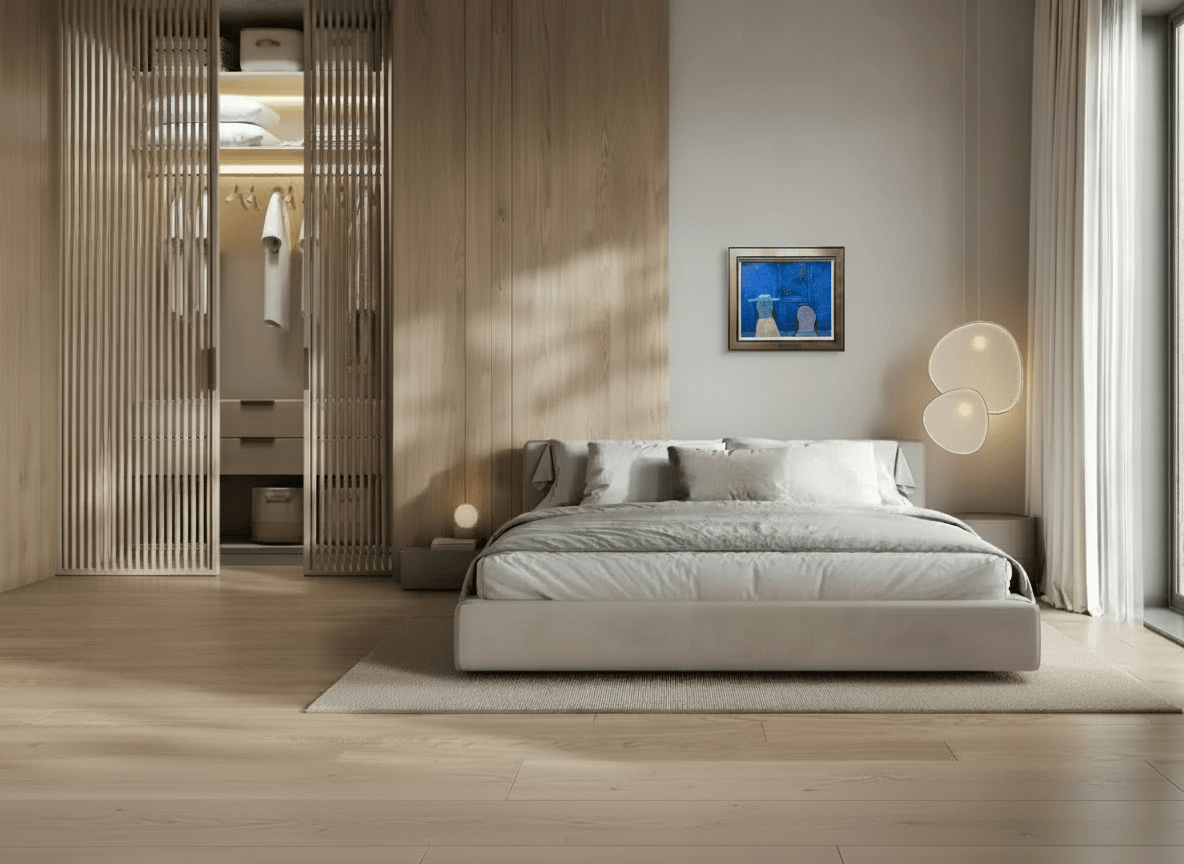 Jan Roëde - Twee figuren voor een blauwe deur (in interieur)