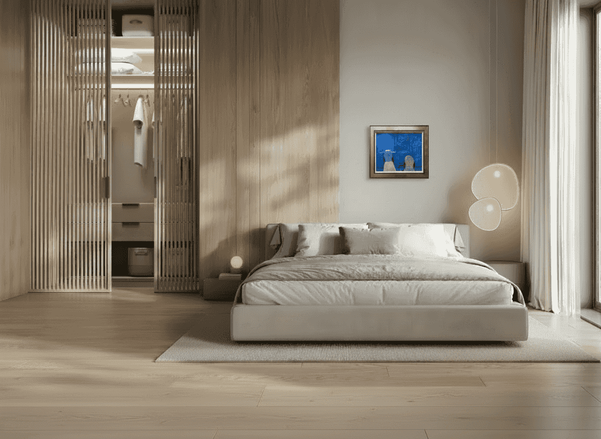 Jan Roëde - Twee figuren voor een blauwe deur (in interieur)