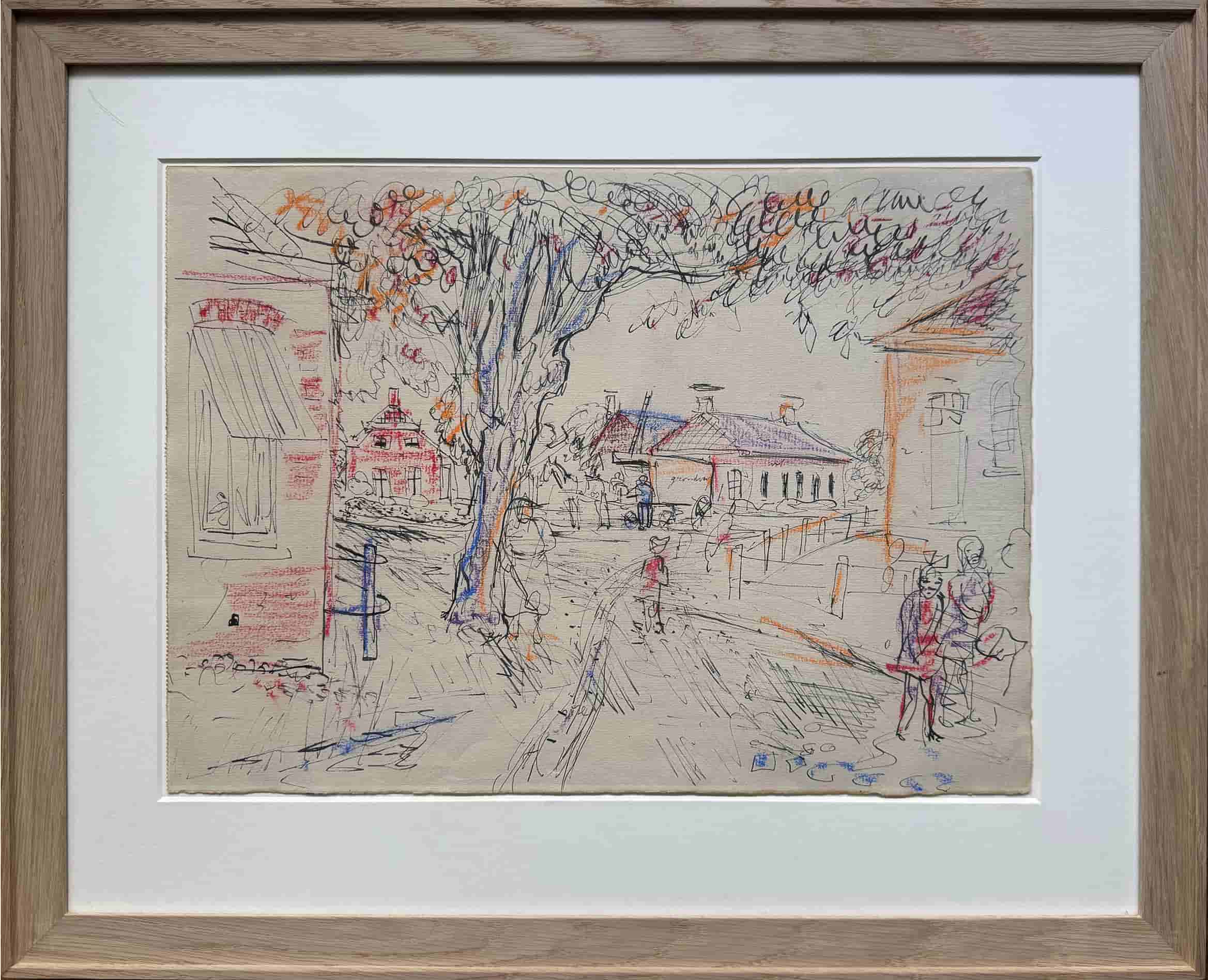 Johan Dijkstra - Levendig dorpsgezicht (met lijst)