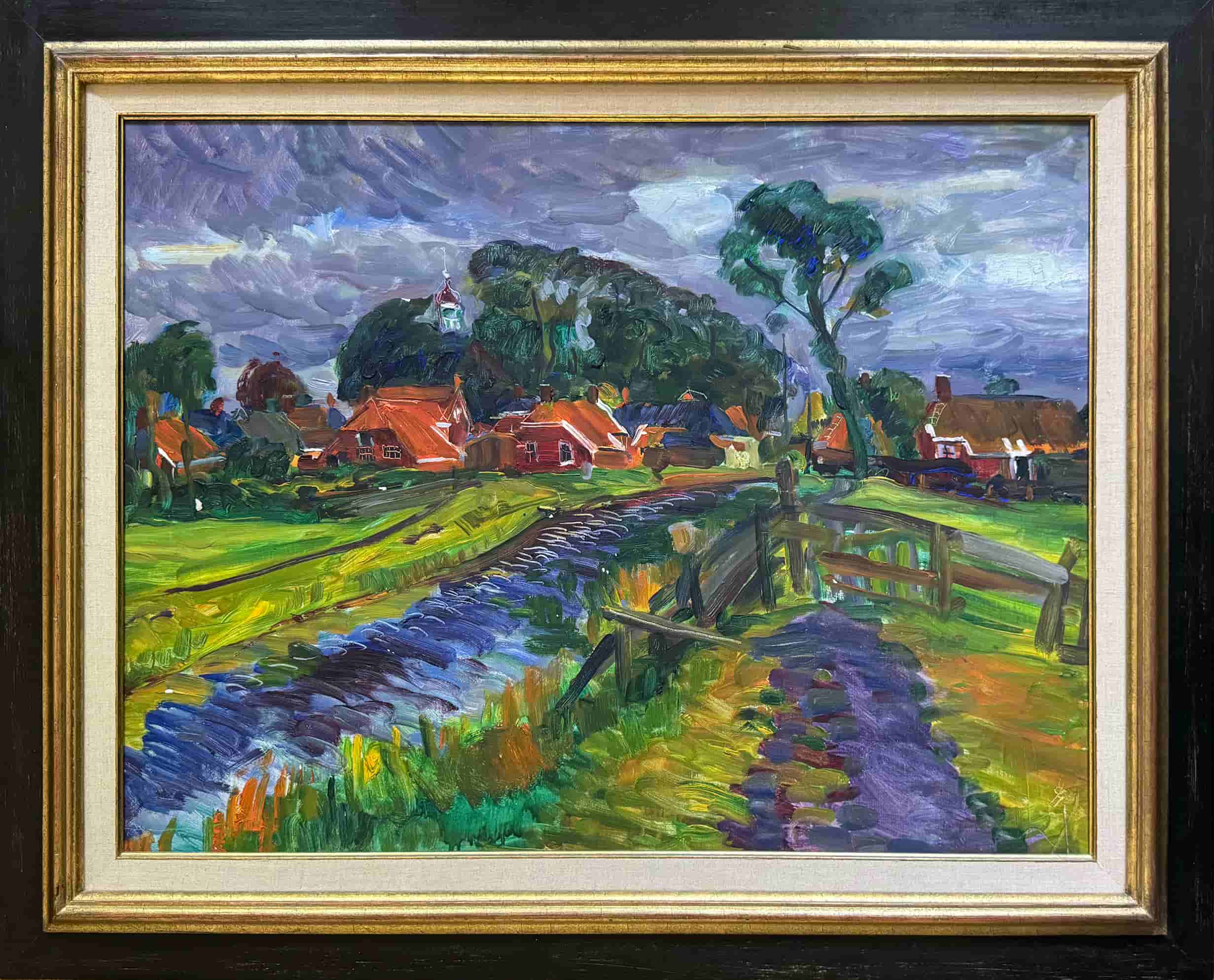 Johan Dijkstra - Gezicht op Thesinge (met lijst)