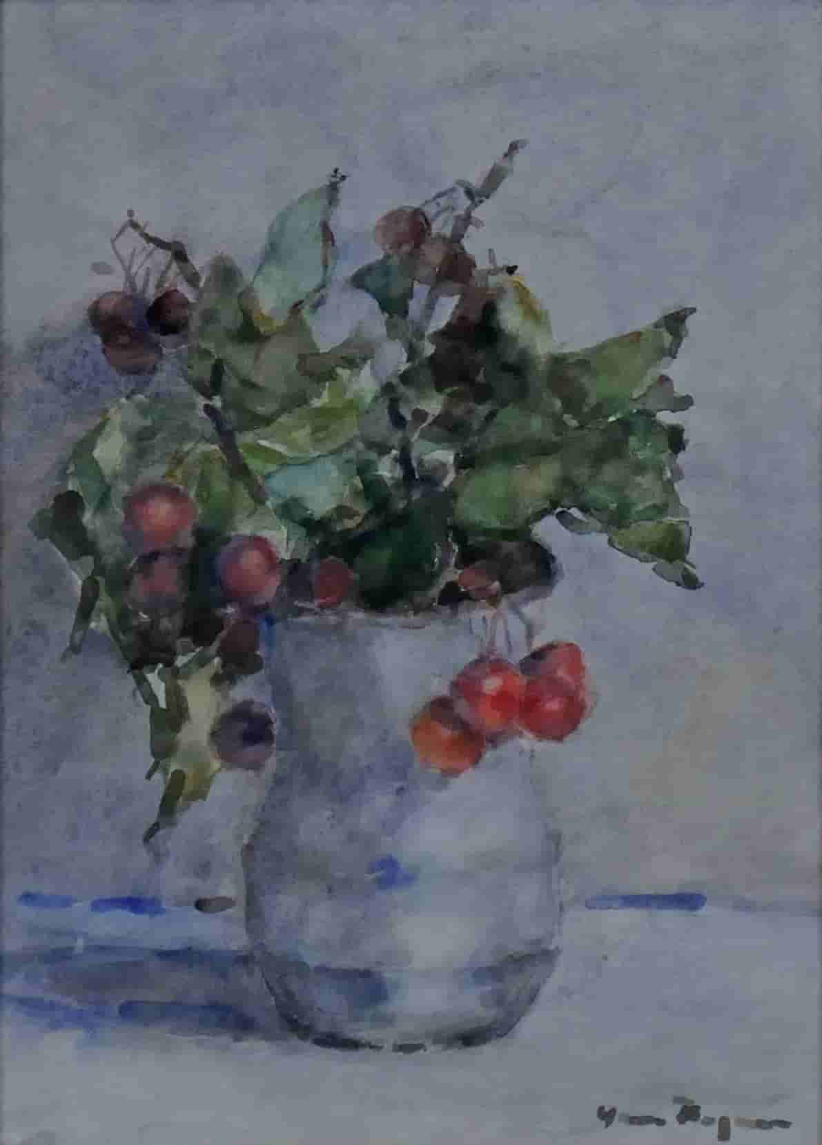 Herman Bogman - Bessentakjes in een witte vaas (zonder lijst)