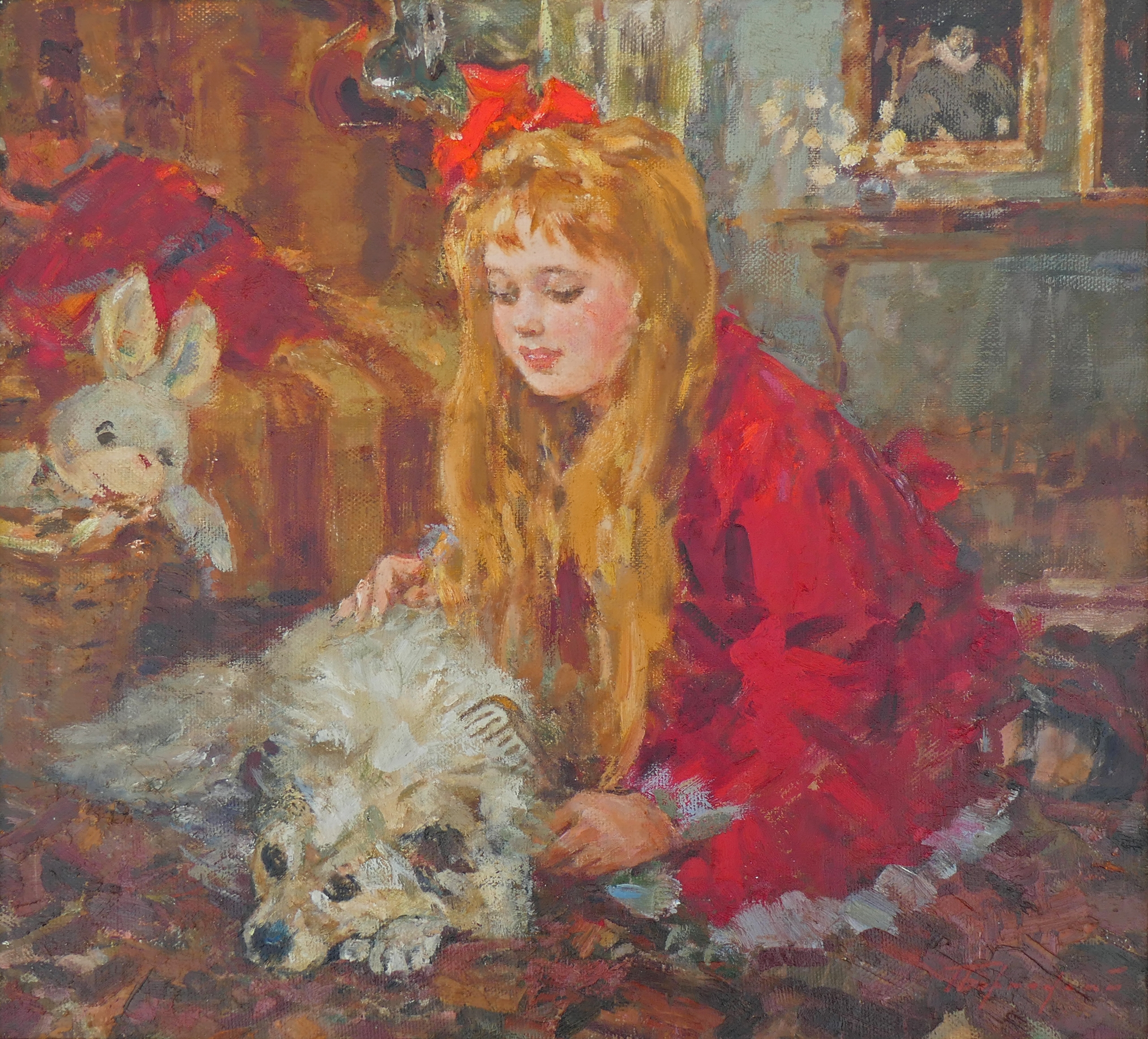Meisje met hond zonder lijst