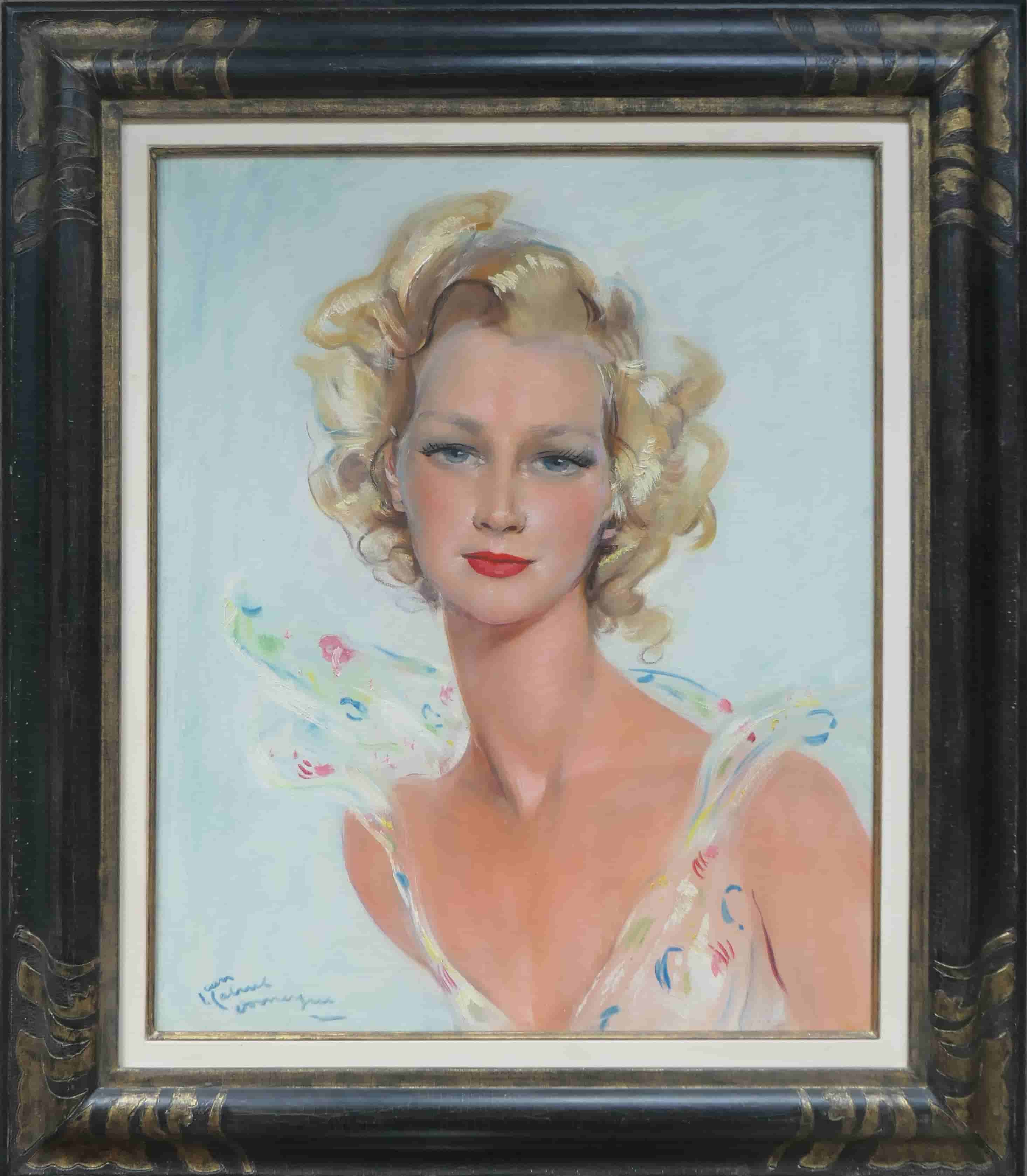 Jean-Gabriel Domergue - Portrait d'une jeune femme (met lijst)