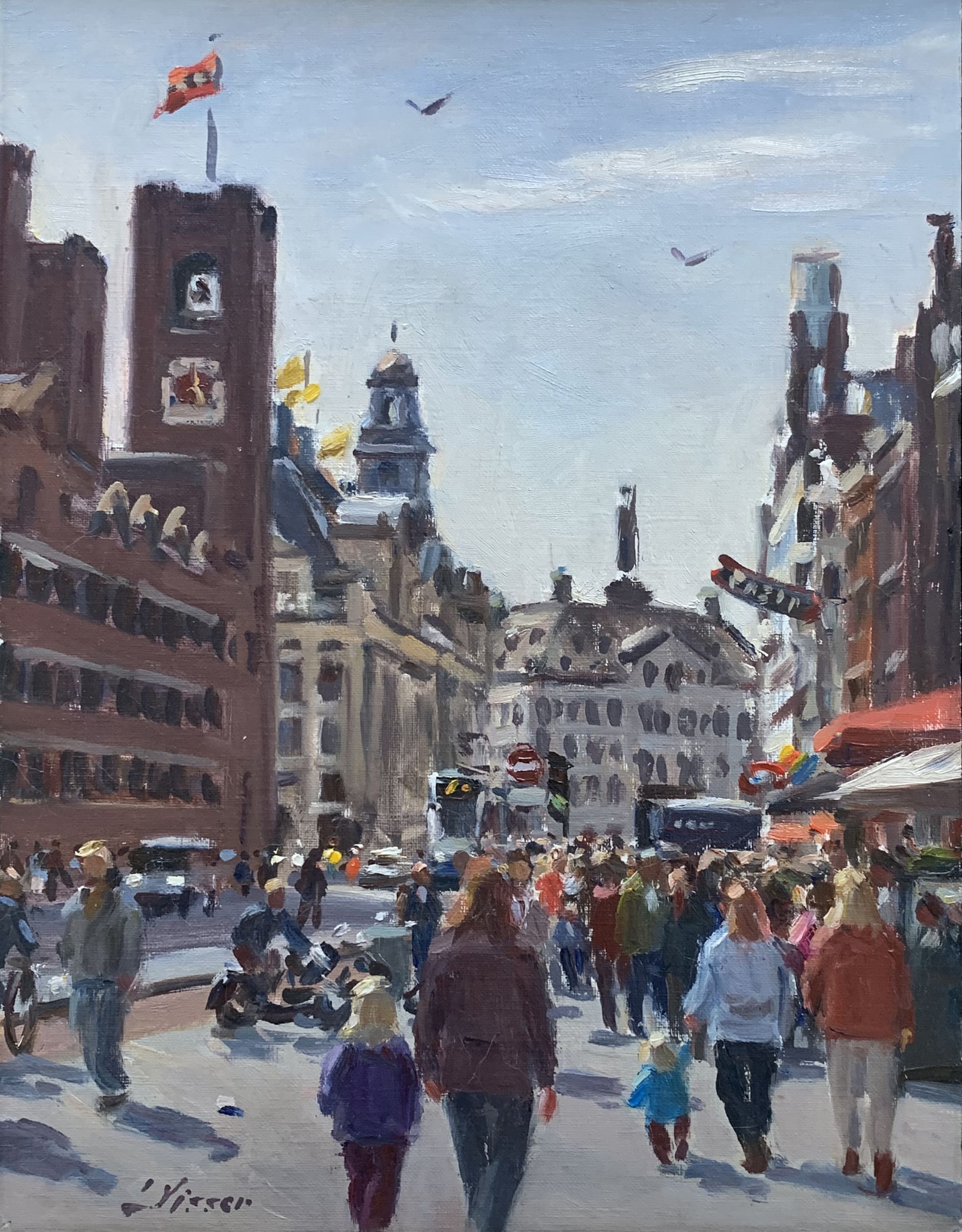 Amsterdam – Damrak met de Beurs van Berlage zonder lijst