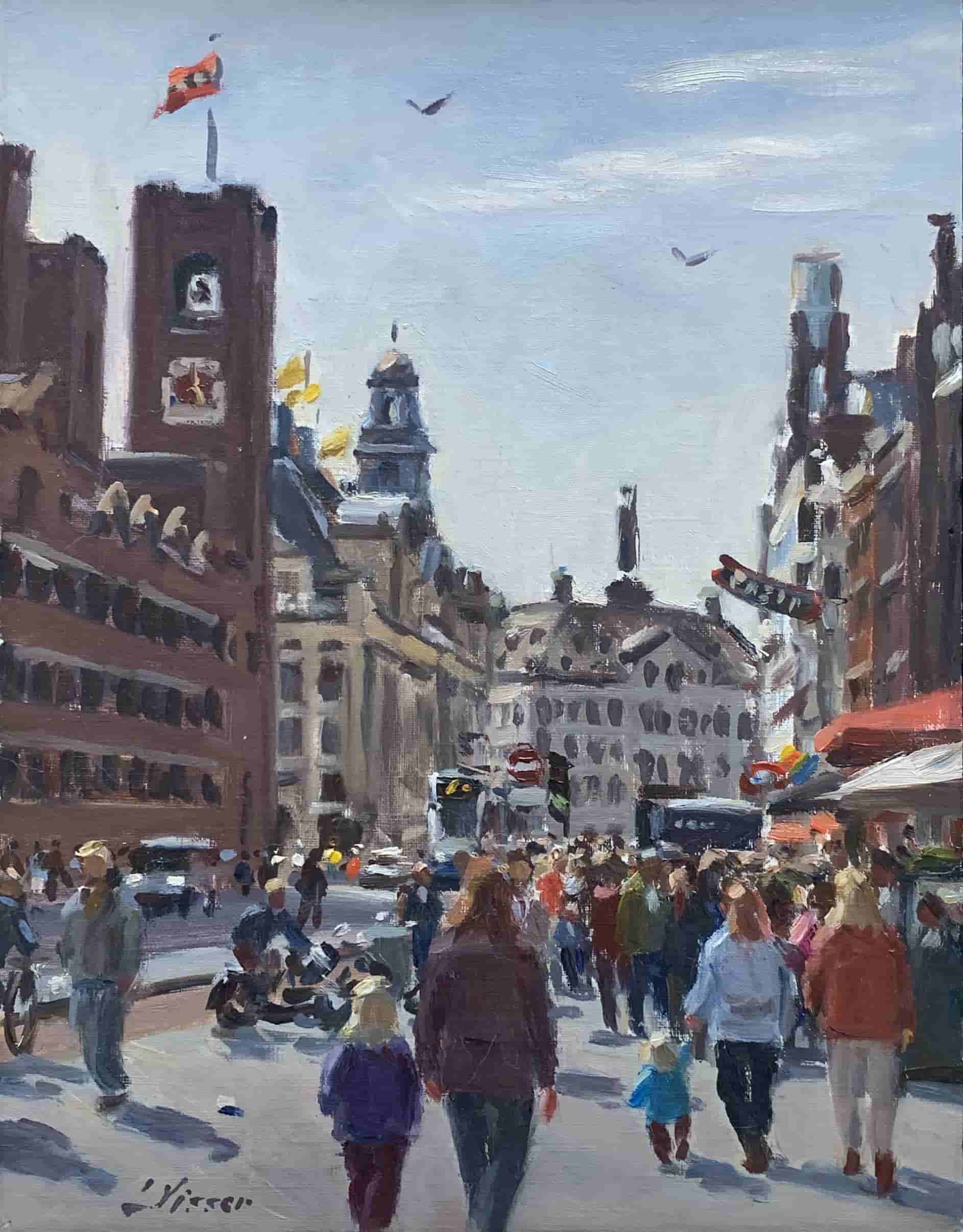 Louis Visser - Amsterdam – Damrak met de Beurs van Berlage
