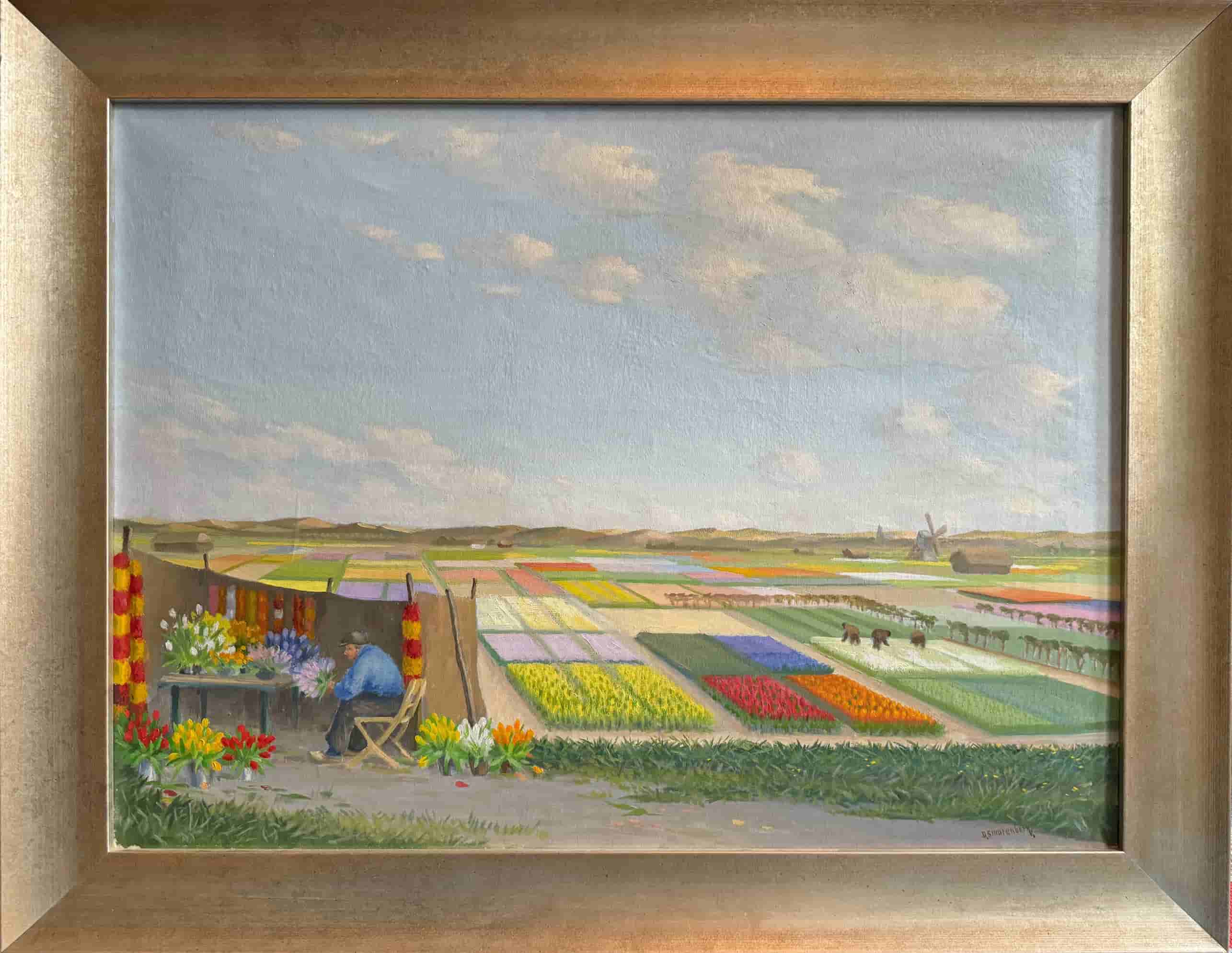 Dirk Smorenberg - Bloembollenvelden achter de duinen (met lijst)