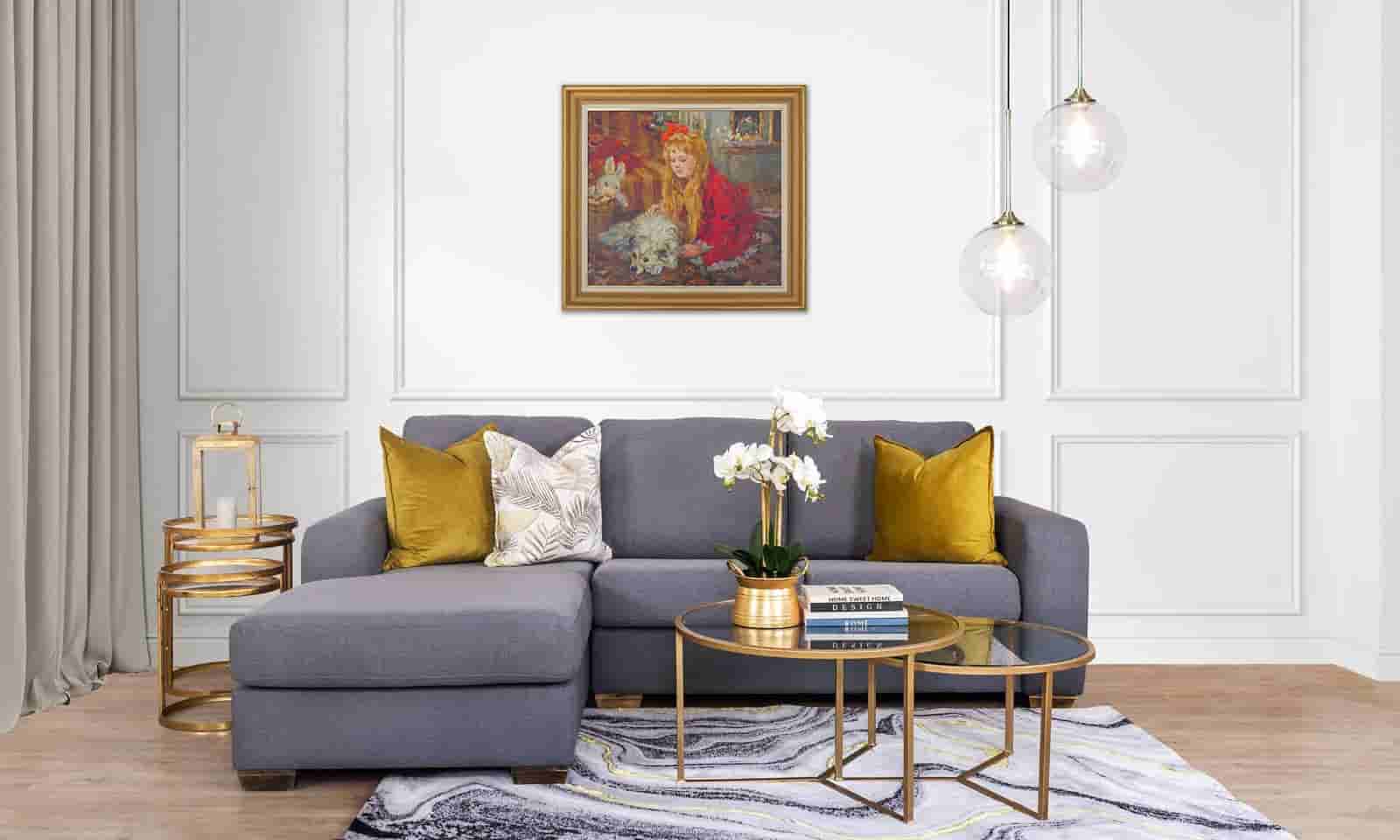 Gennady Bernadsky - Meisje met hond (in interieur)