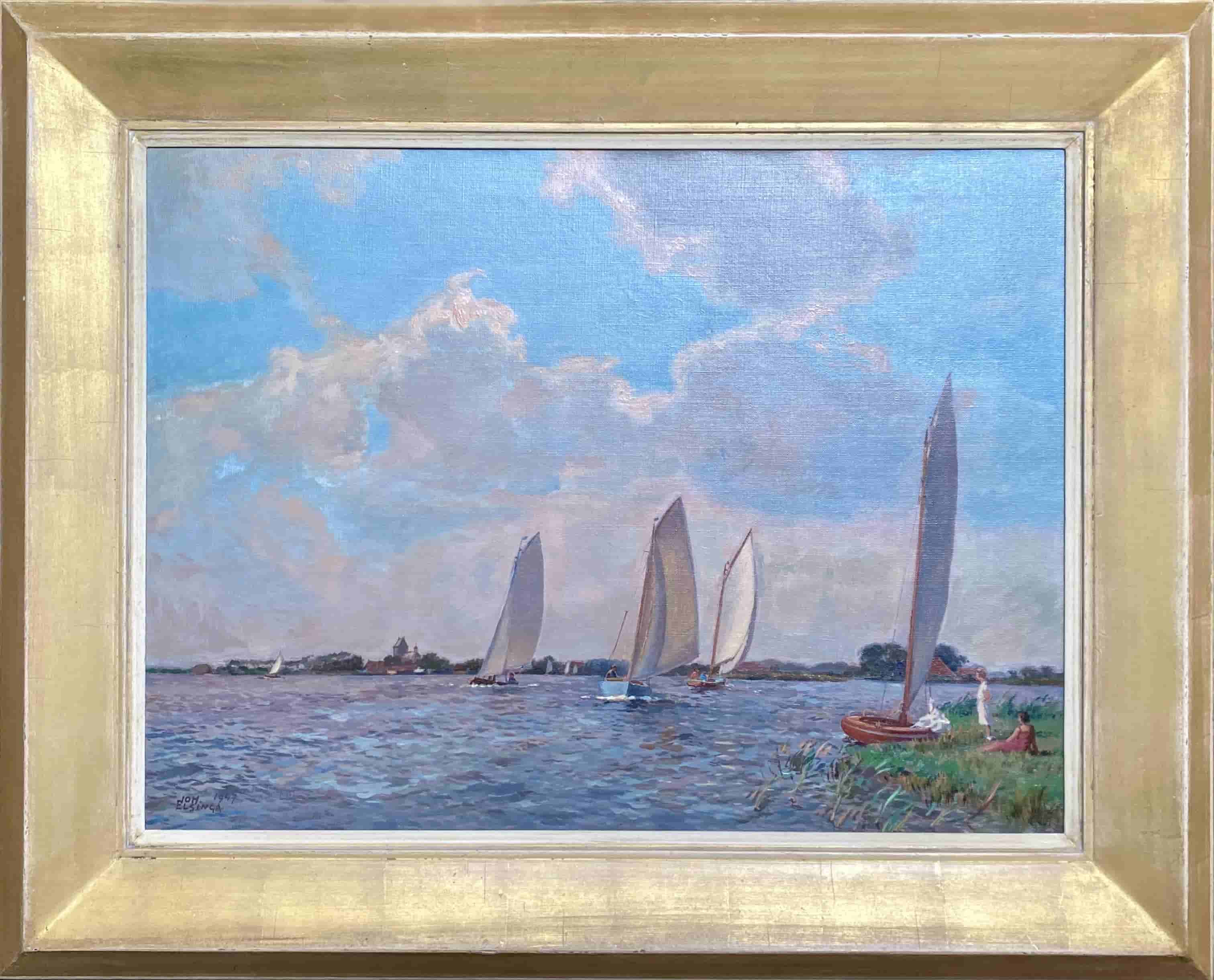 Johannes Elsinga - Gezicht op Grou (met lijst)