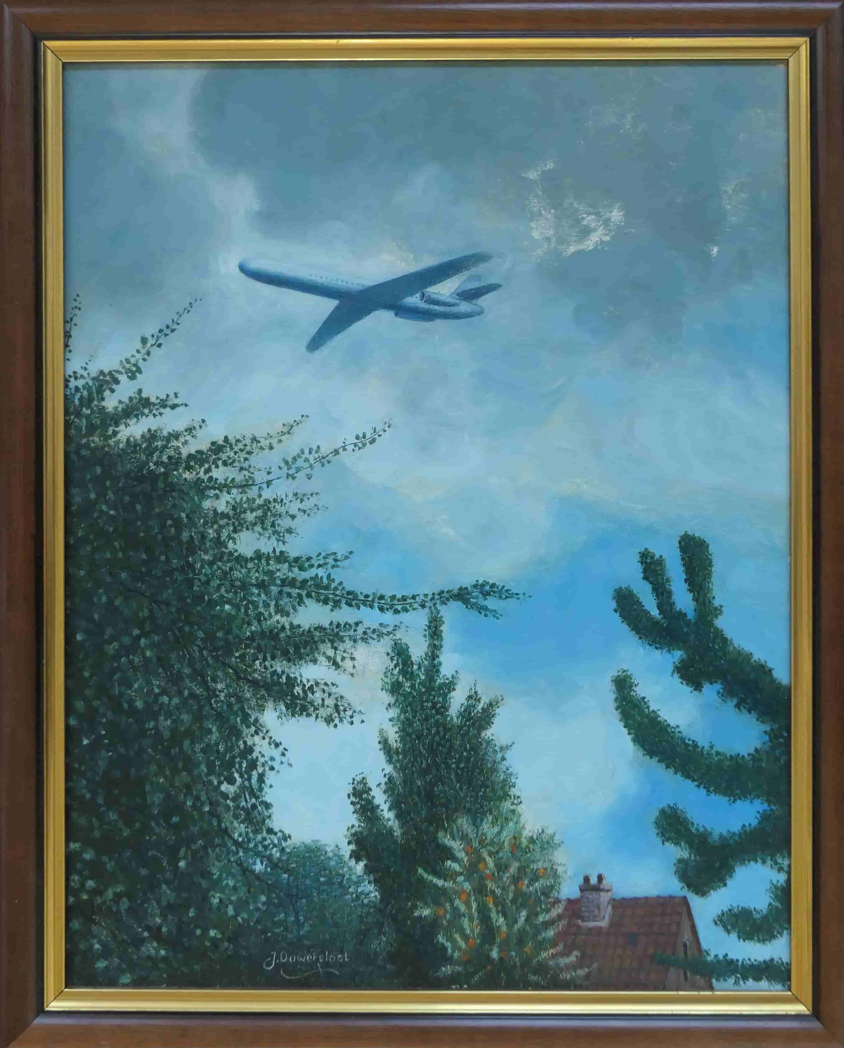 Jan Ouwersloot - Luchtlandschap, Zwanenburg en DC9 (met lijst)