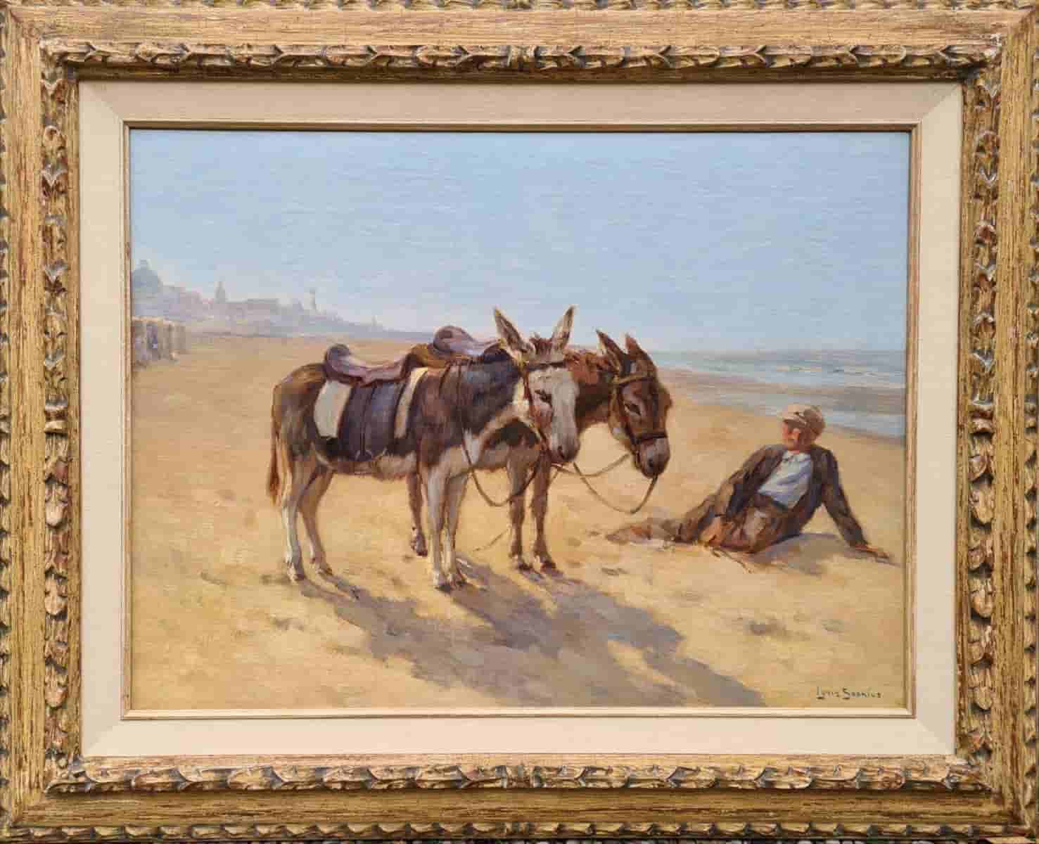 Louis Soonius - Ezels op het Scheveningse strand (met lijst)