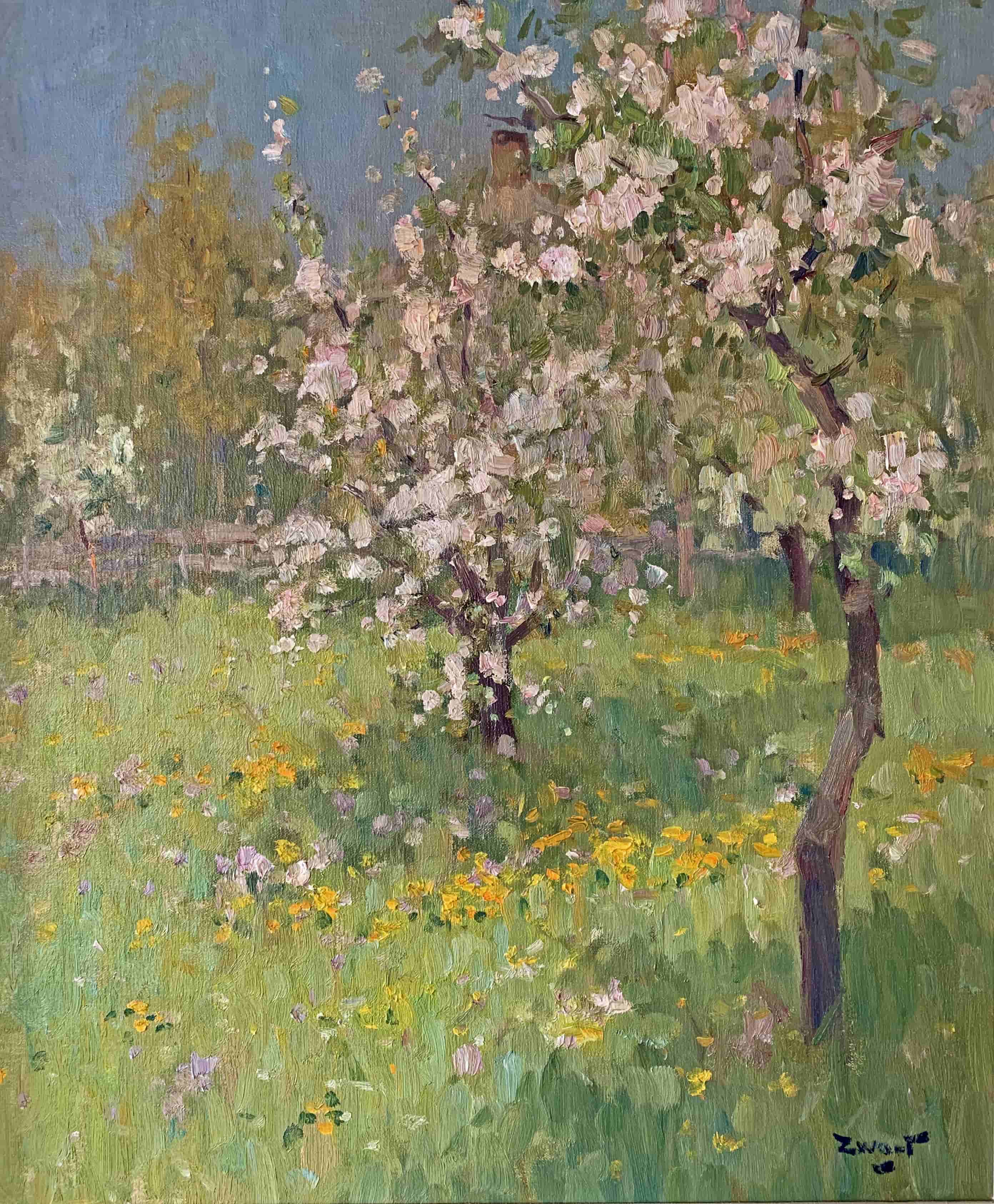 Arie Johannes Zwart - Bloei te Laren (Noord Holland) (zonder lijst)