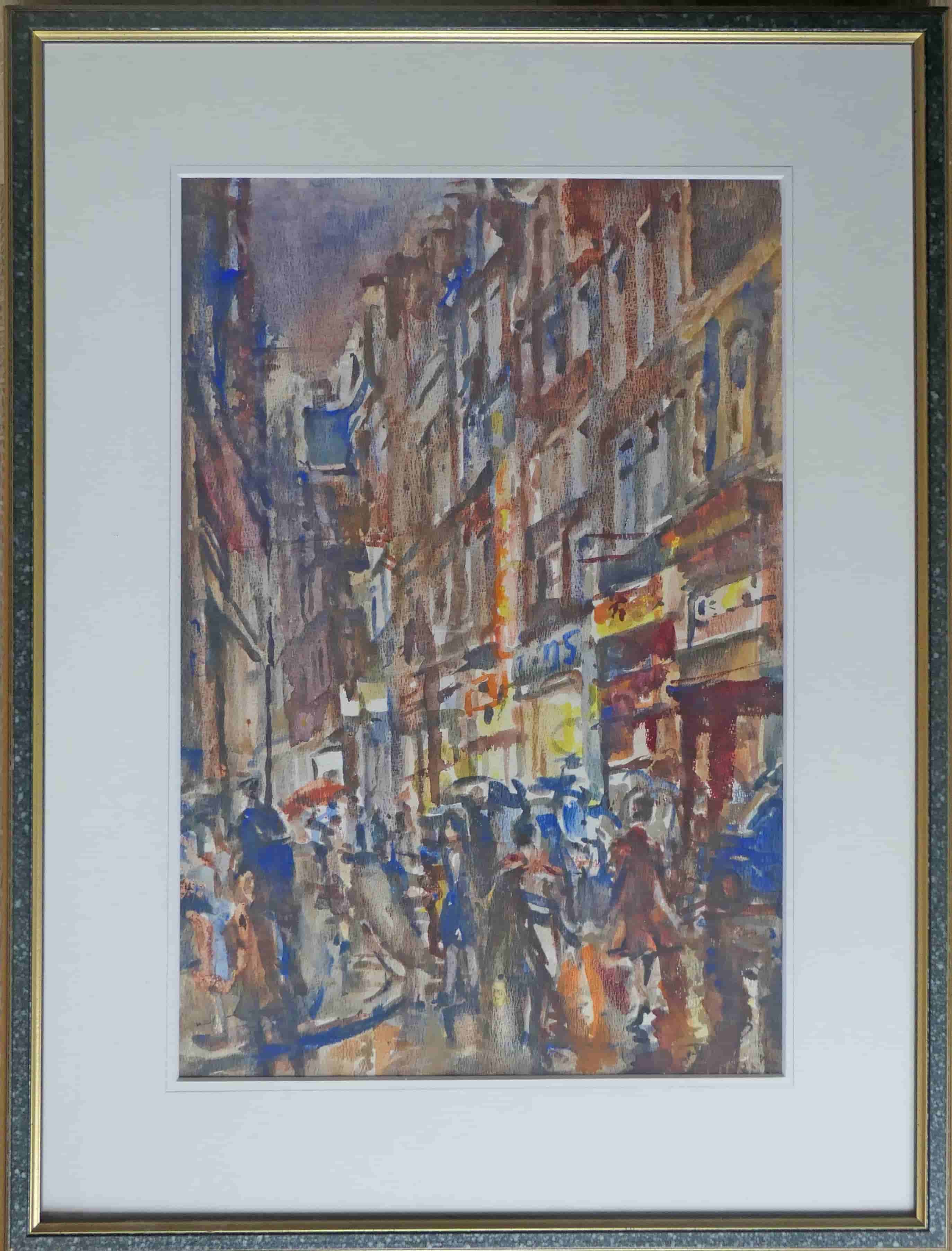 Erasmus Bernard von Dülmen-Krumpelman - Haarlemmerstraat bij avond (met lijst)