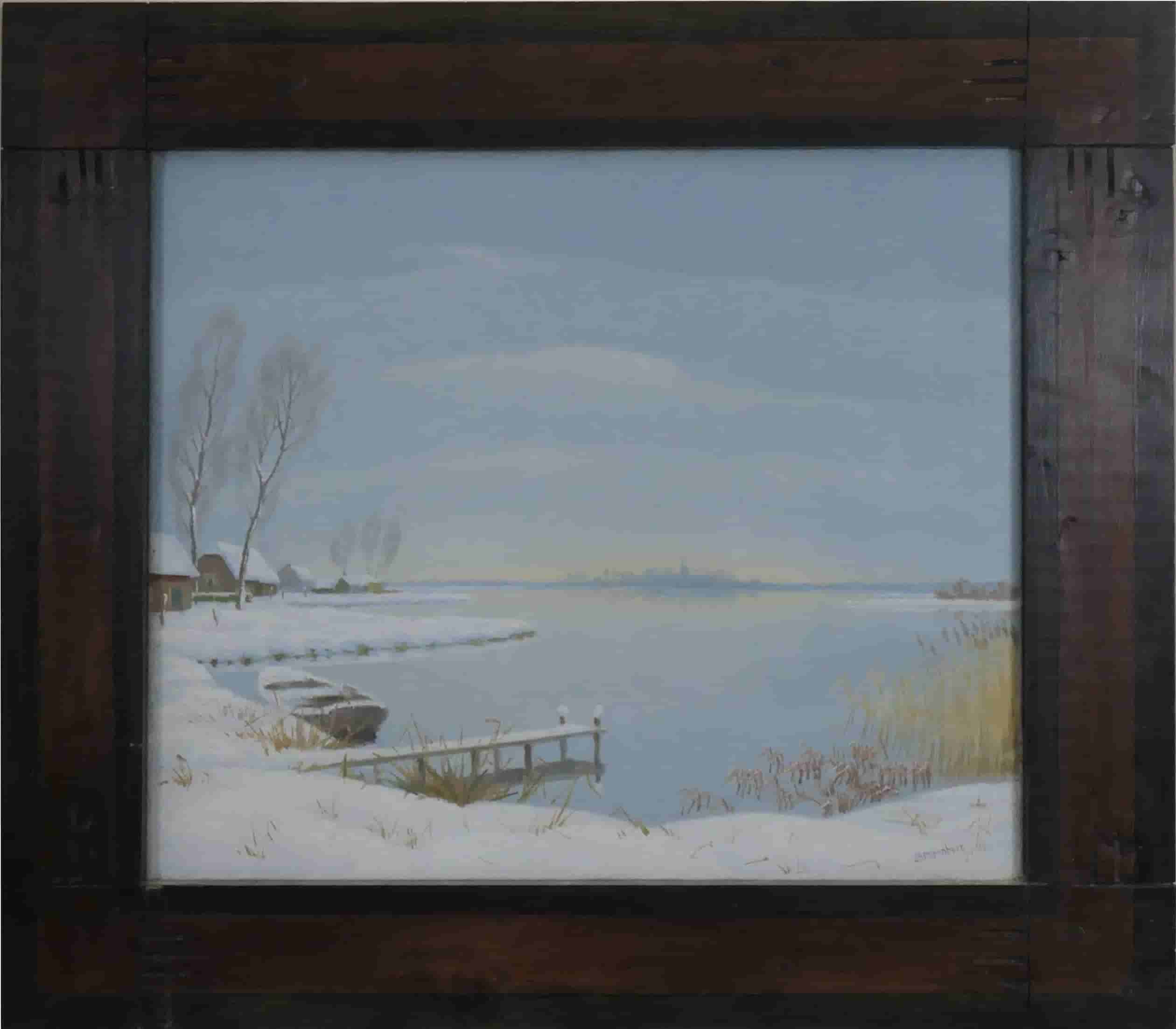 Dirk Smorenberg - Winter aan de Loosdrechtseplas (met lijst)