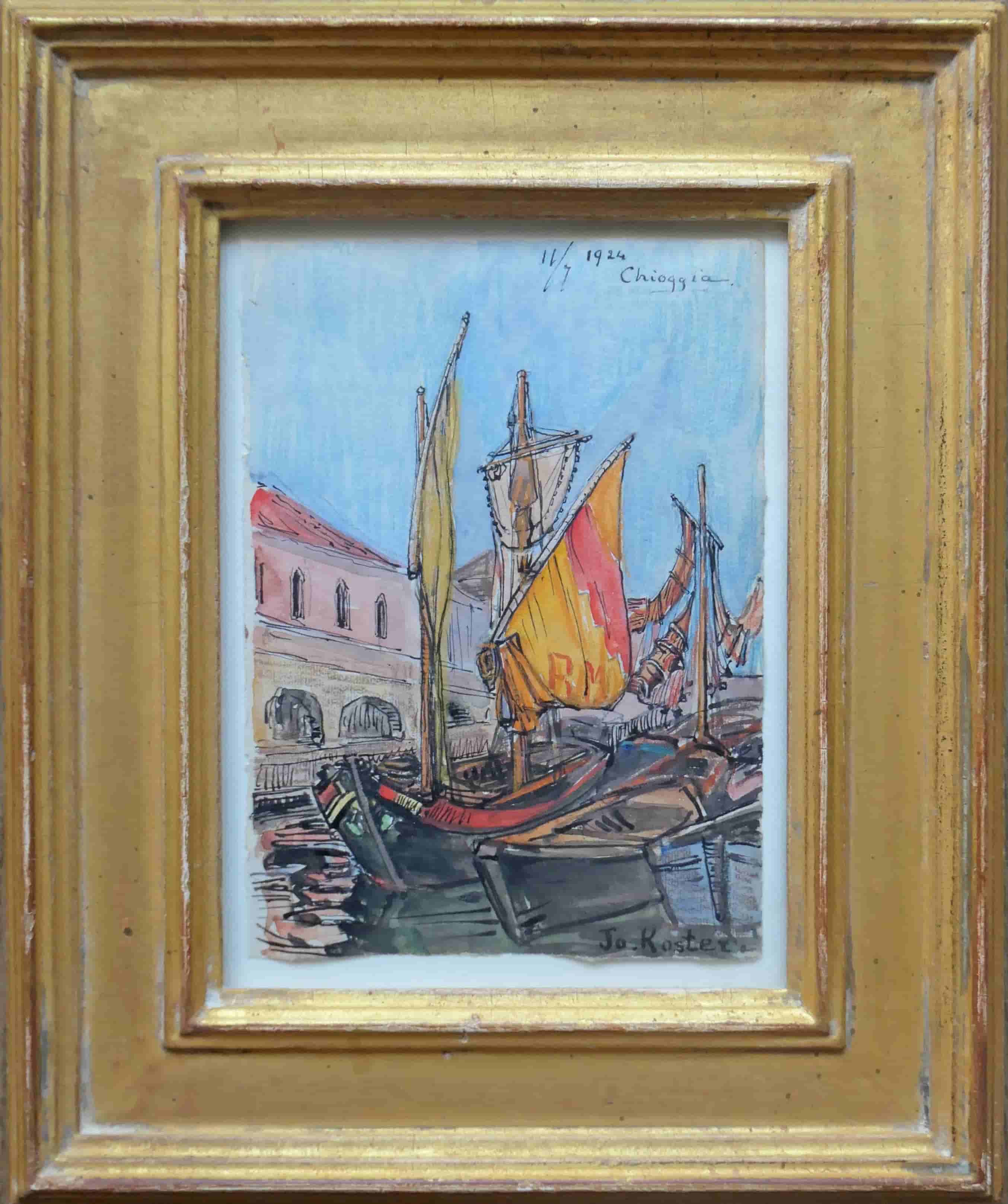 Jo Koster - De haven van Chioggia in Italië (met lijst)