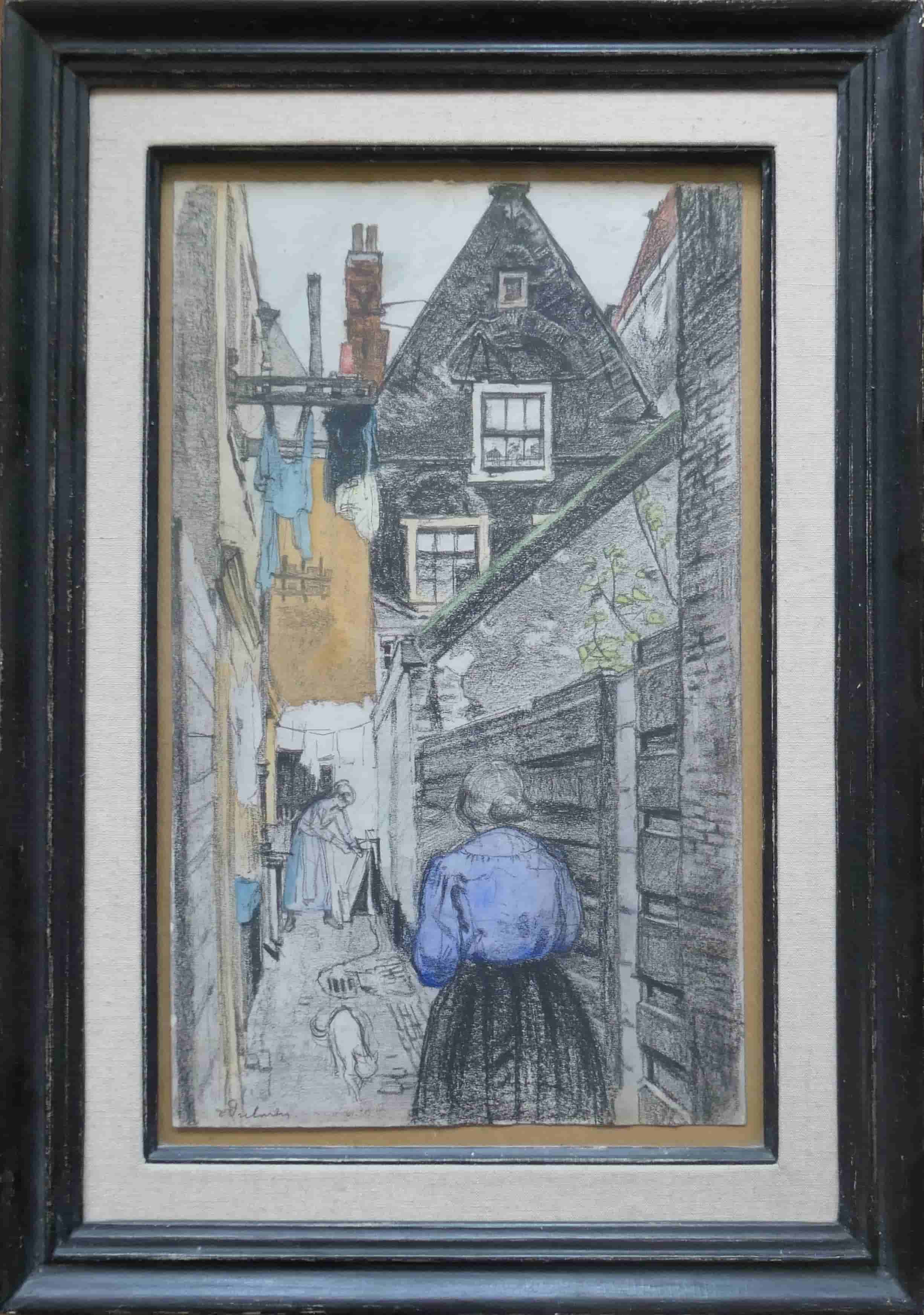 Erasmus Bernard von Dülmen-Krumpelman - Steegje in de Jordaan (met lijst)