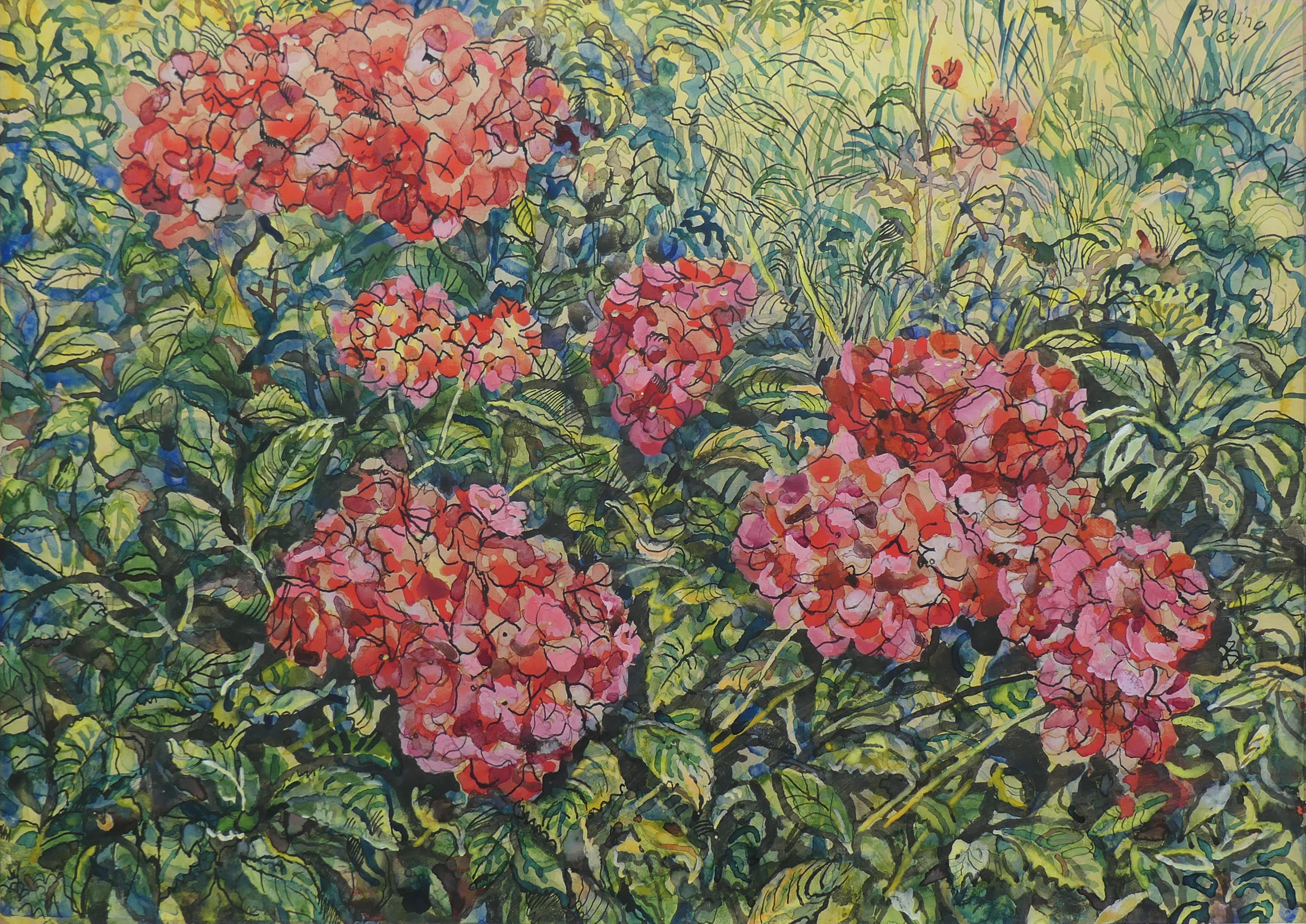 Tuin met hortensia zonder lijst