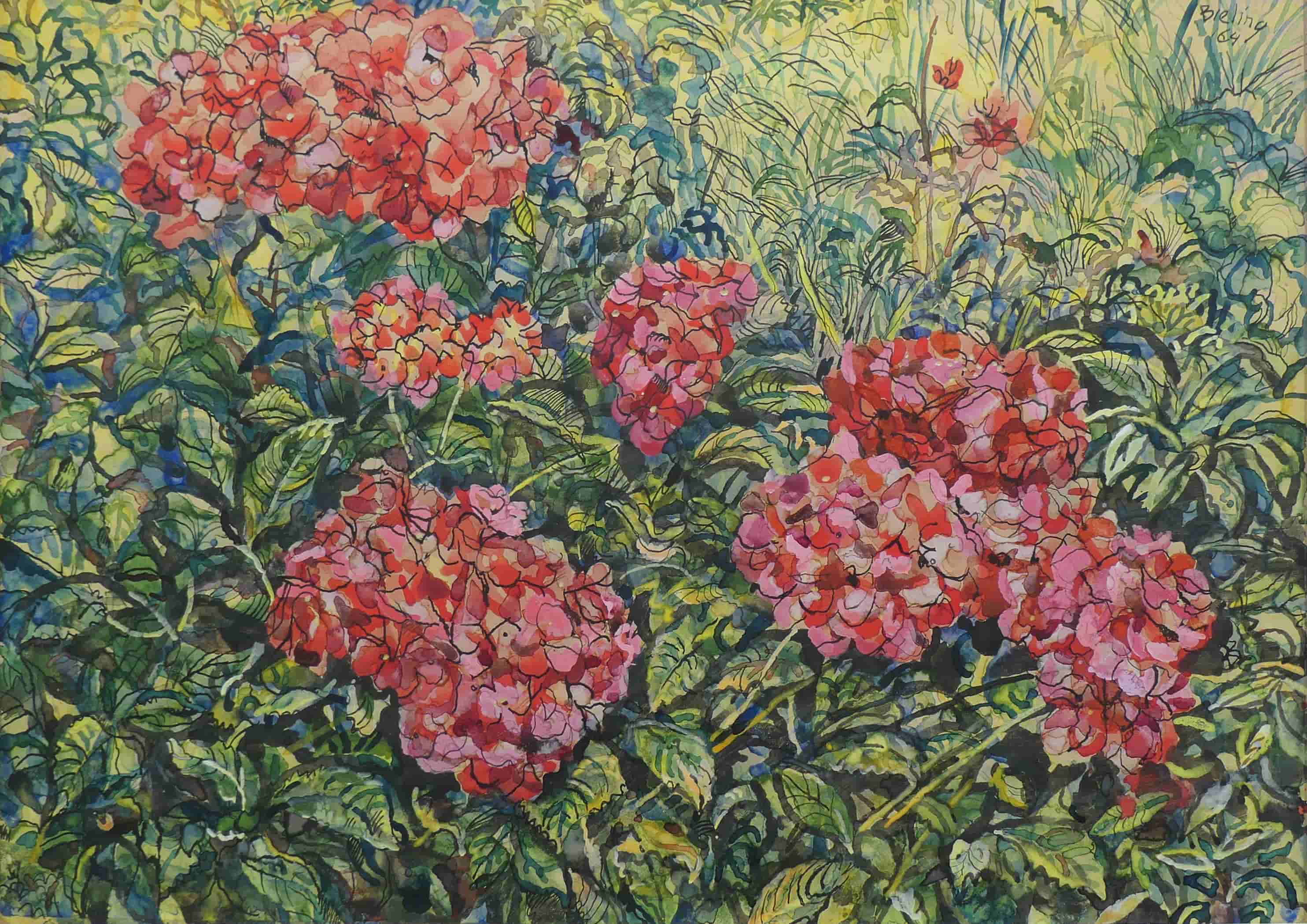 Herman Bieling - Tuin met hortensia