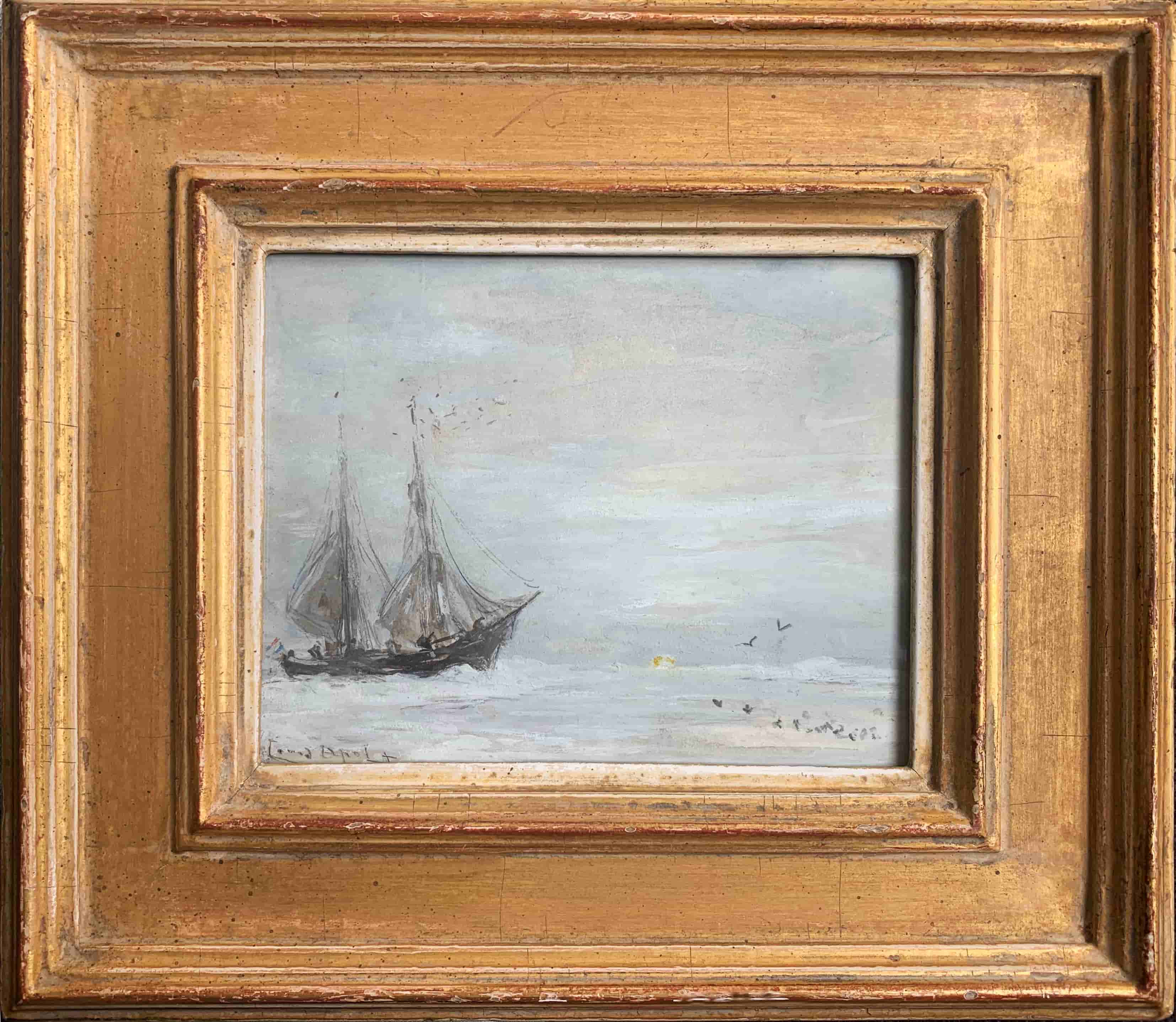 Louis Apol - De Heemskerck op Nova Zembla, bij zonsondergang (met lijst)