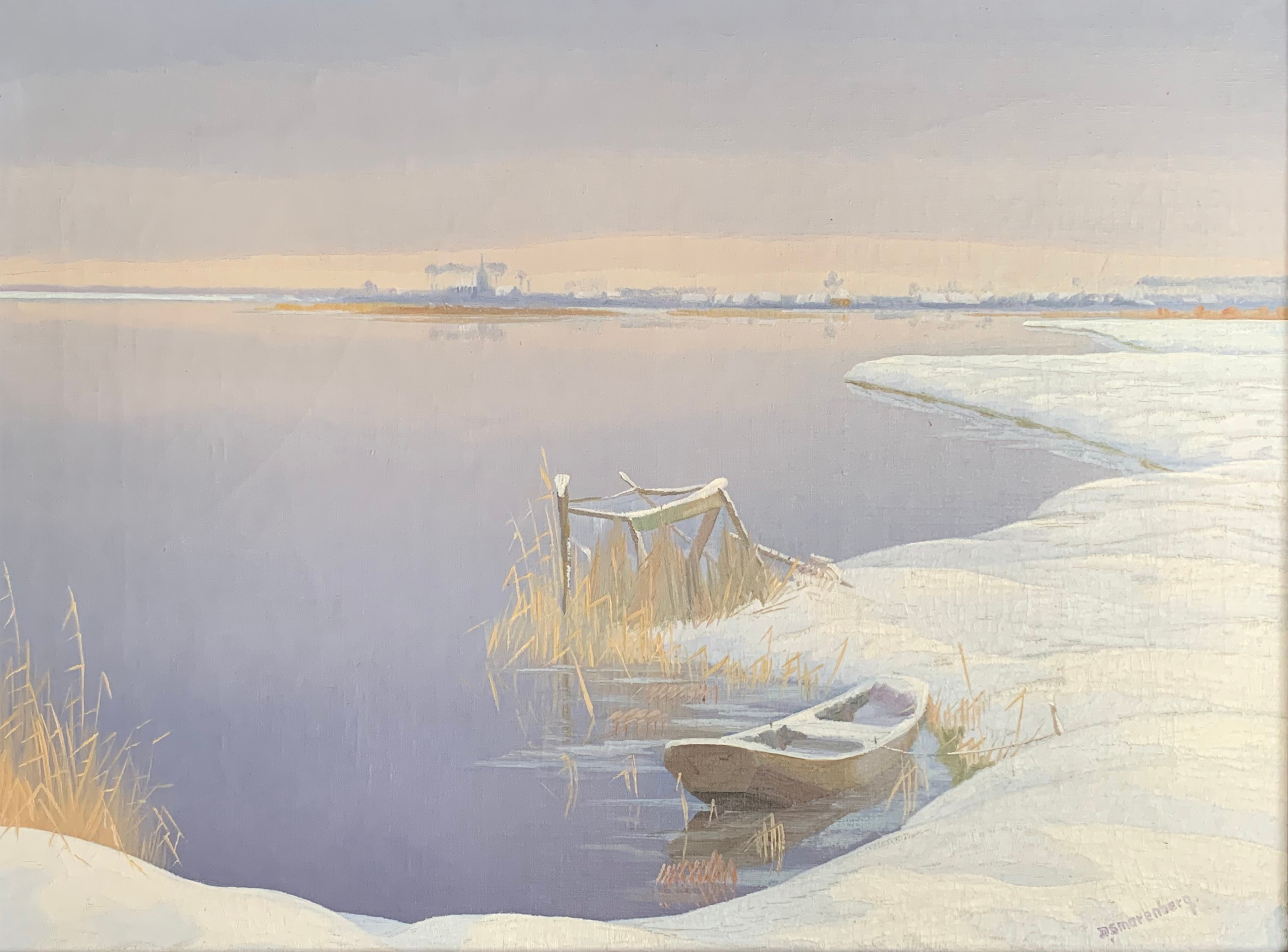 Winters gezicht op Loosdrechtse plas zonder lijst