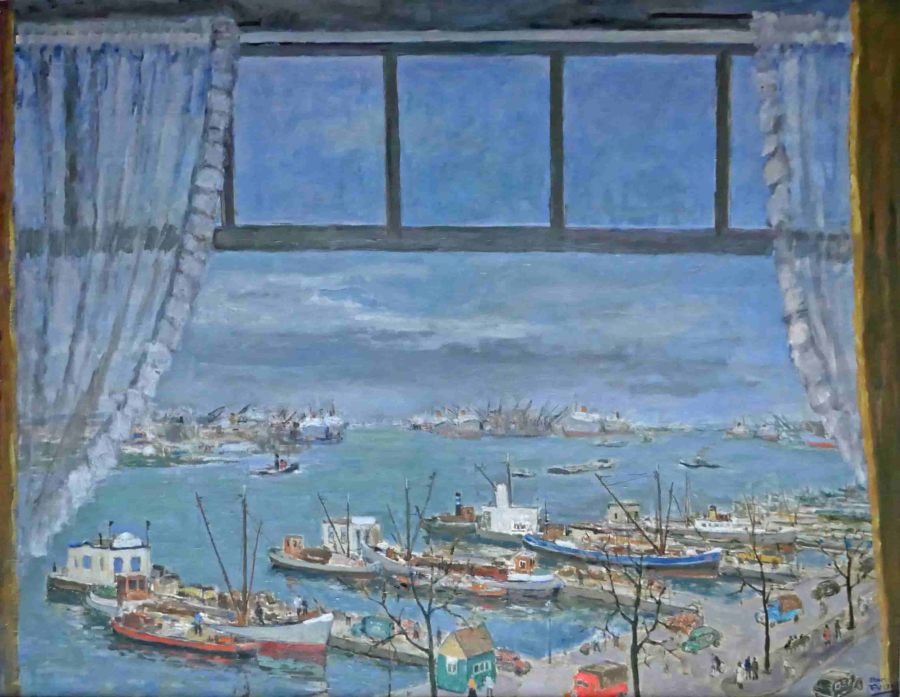 Bart Peizel - Gezicht op het IJ te Amsterdam (zonder lijst)