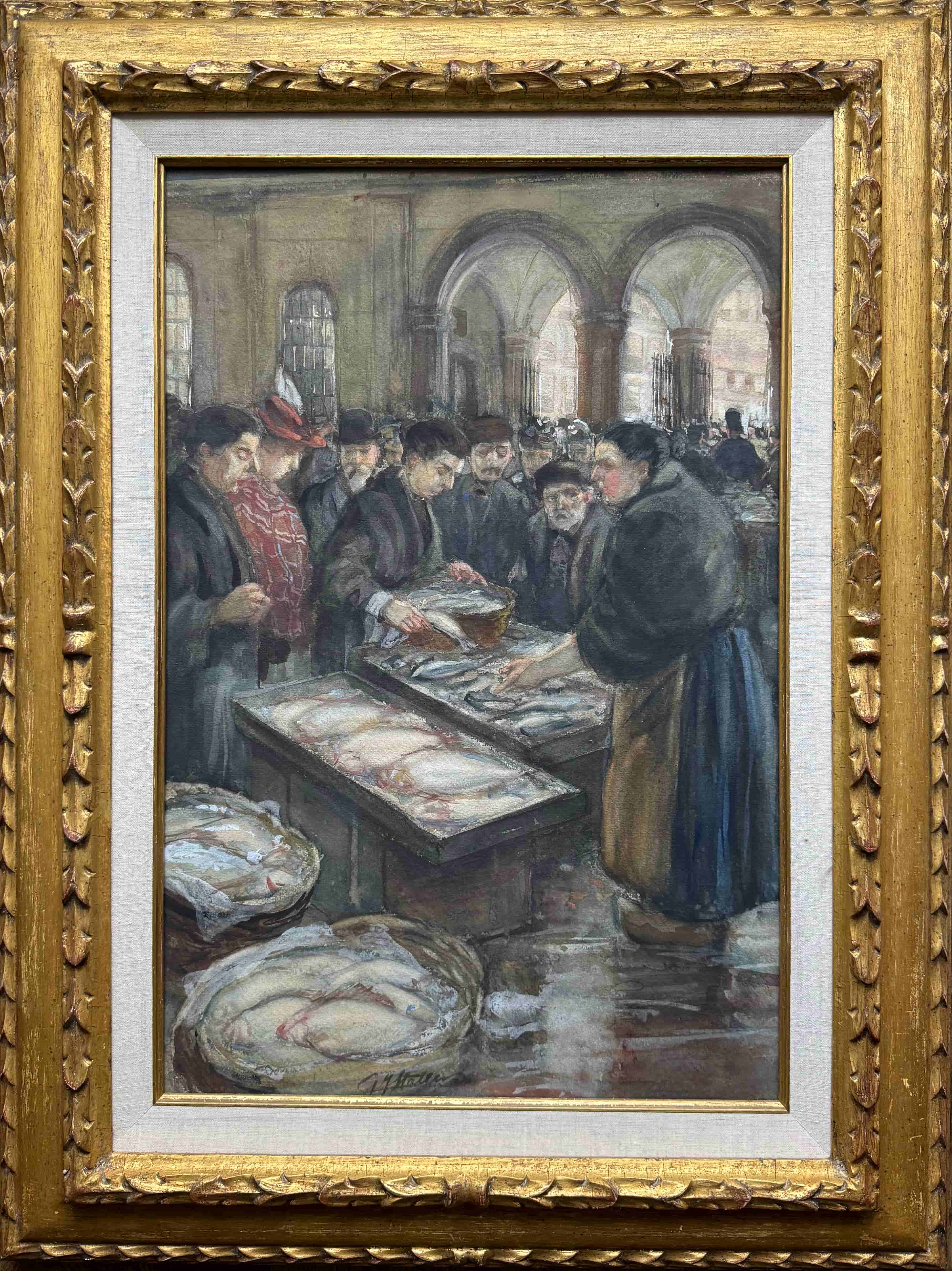 Gerard-Johan Staller - Vishal op de Nieuwmarkt te Amsterdam (met lijst)