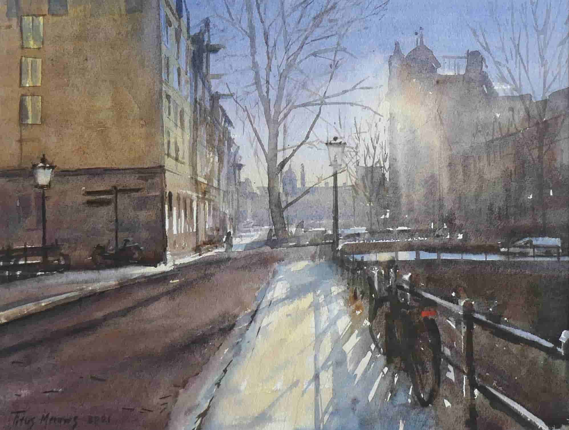 Titus Meeuws - Leliegracht Amsterdam in tegenlicht (zonder lijst)