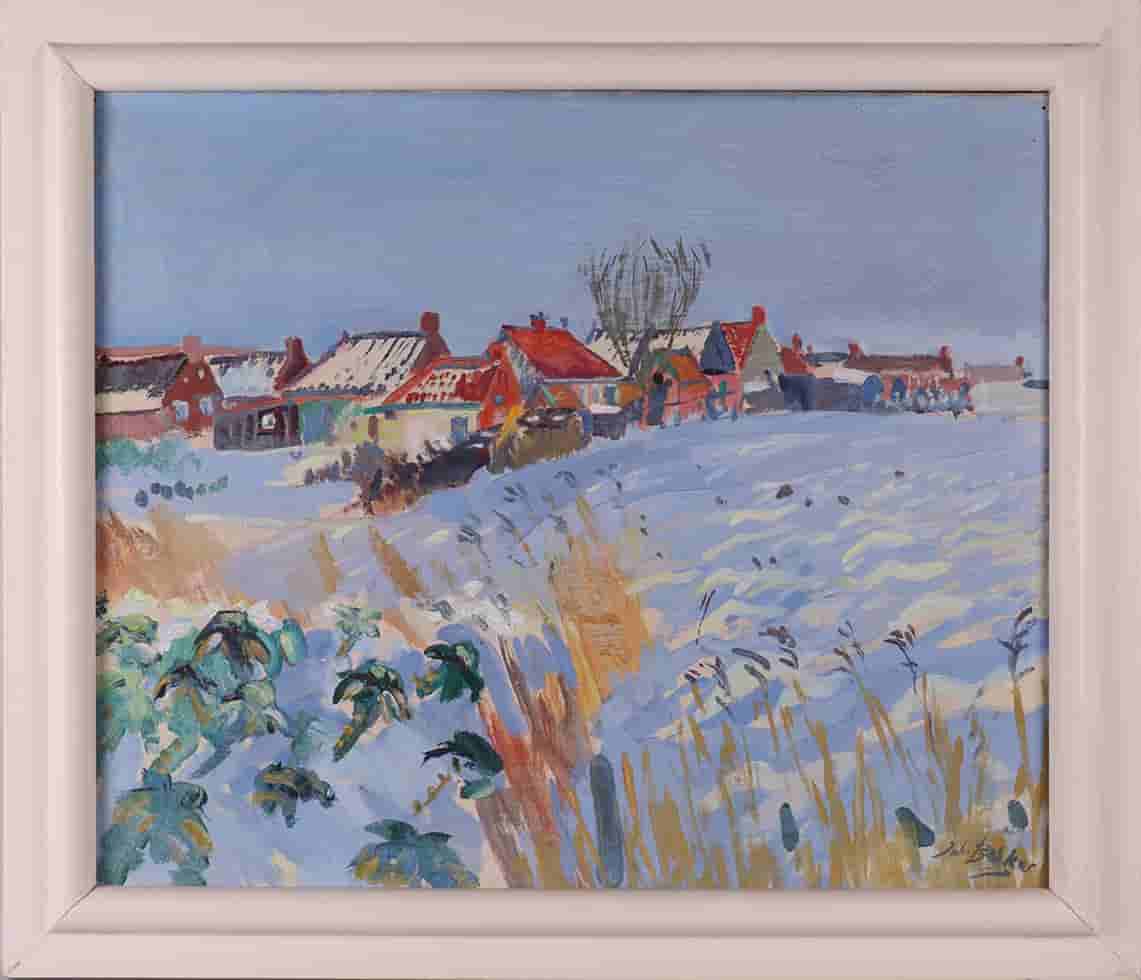 Johan Bakker - Wintergezicht op Warffum (met lijst)