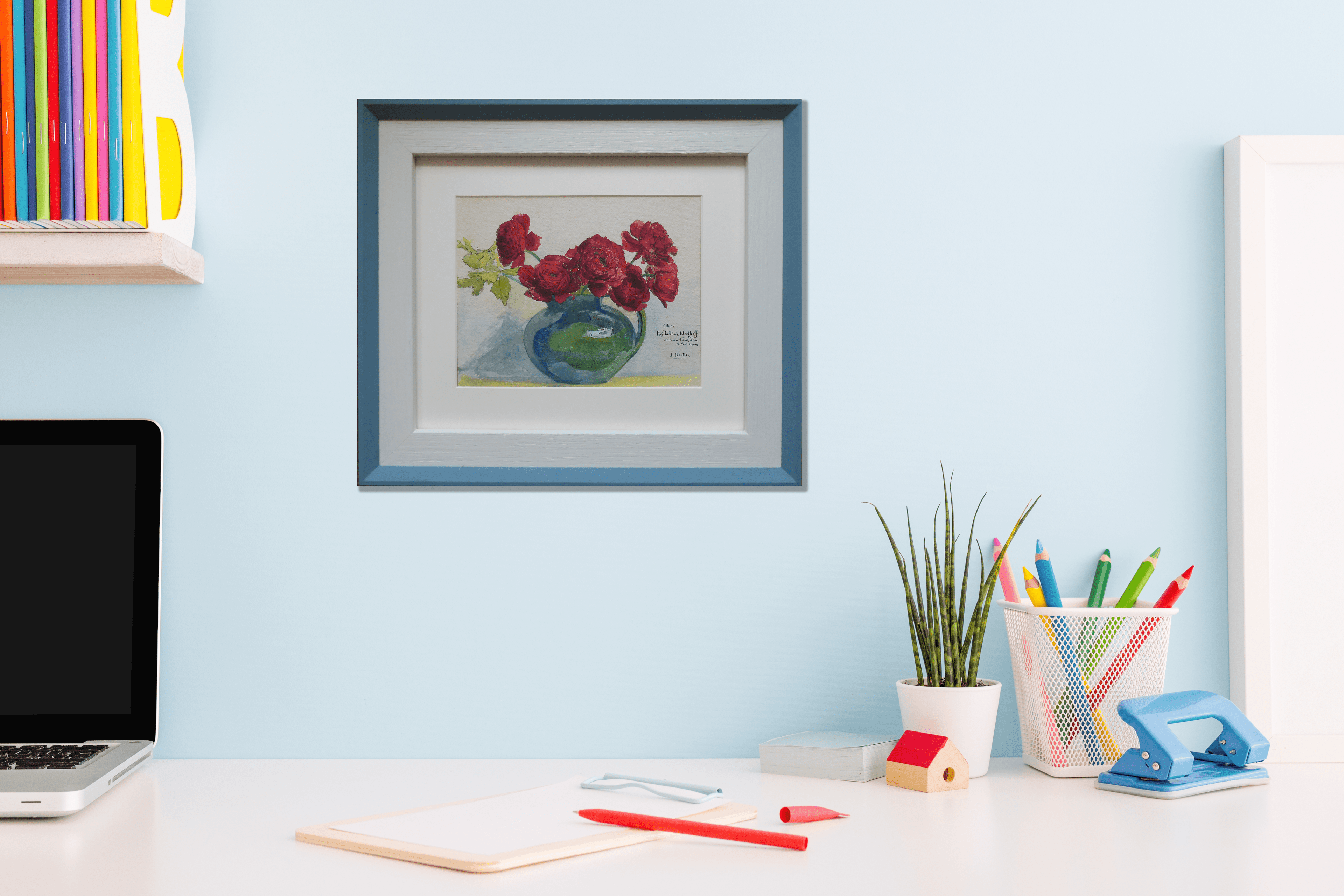 Bloemstilleven met rode rozen zonder lijst