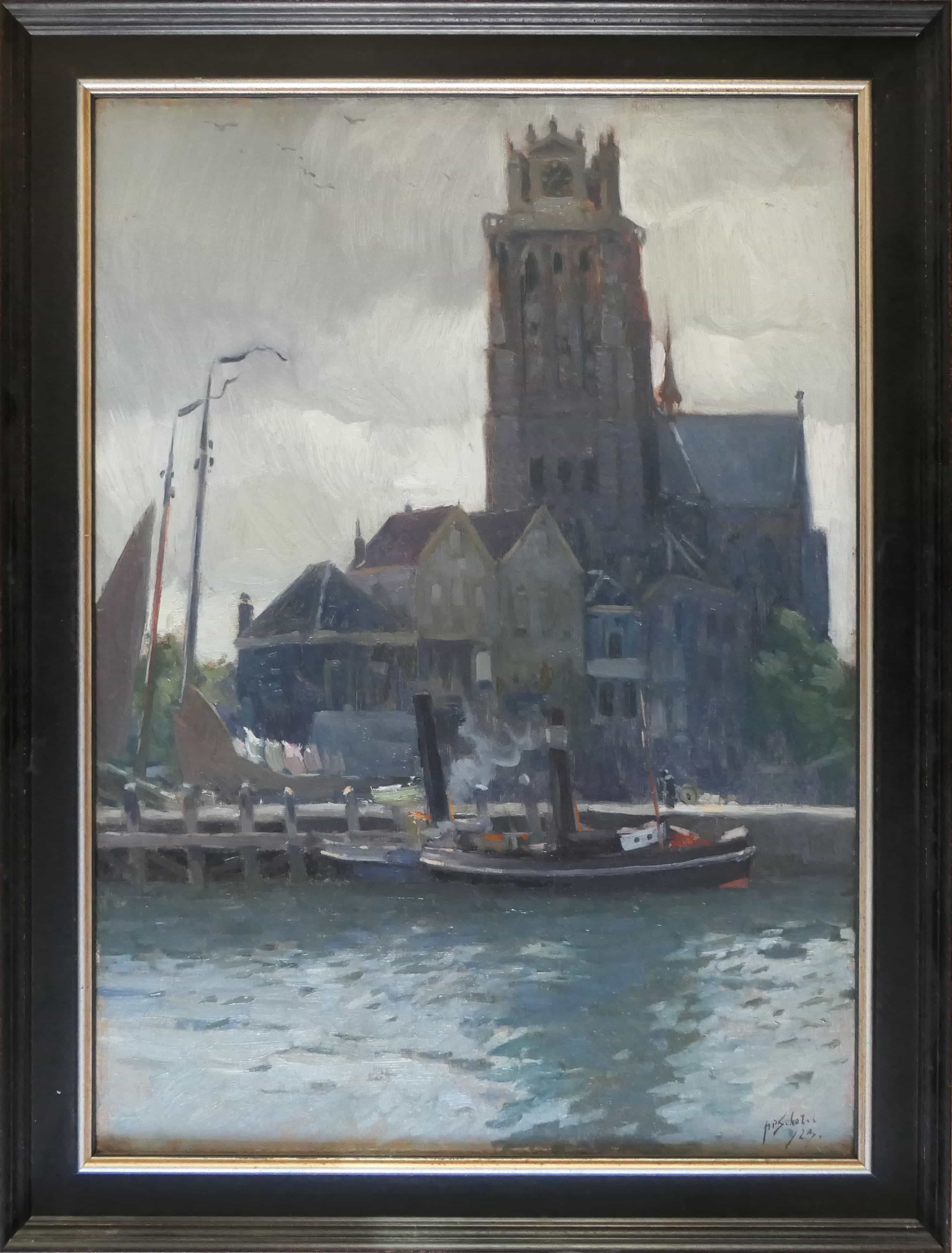 Anthony Pieter Schotel - Grote kerk van Dordrecht (met lijst)