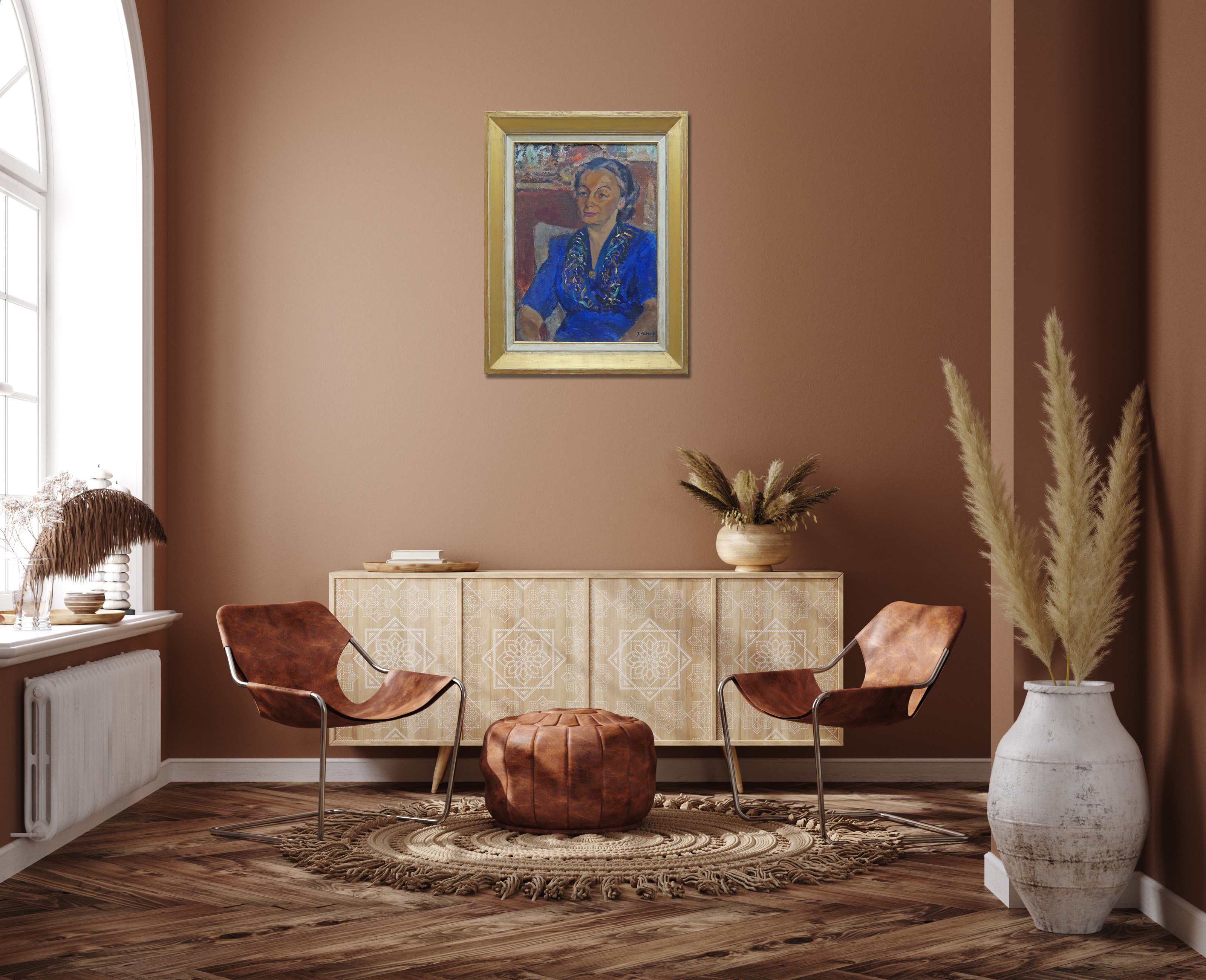 Damesportret in blauw / Mantingerzand zonder lijst