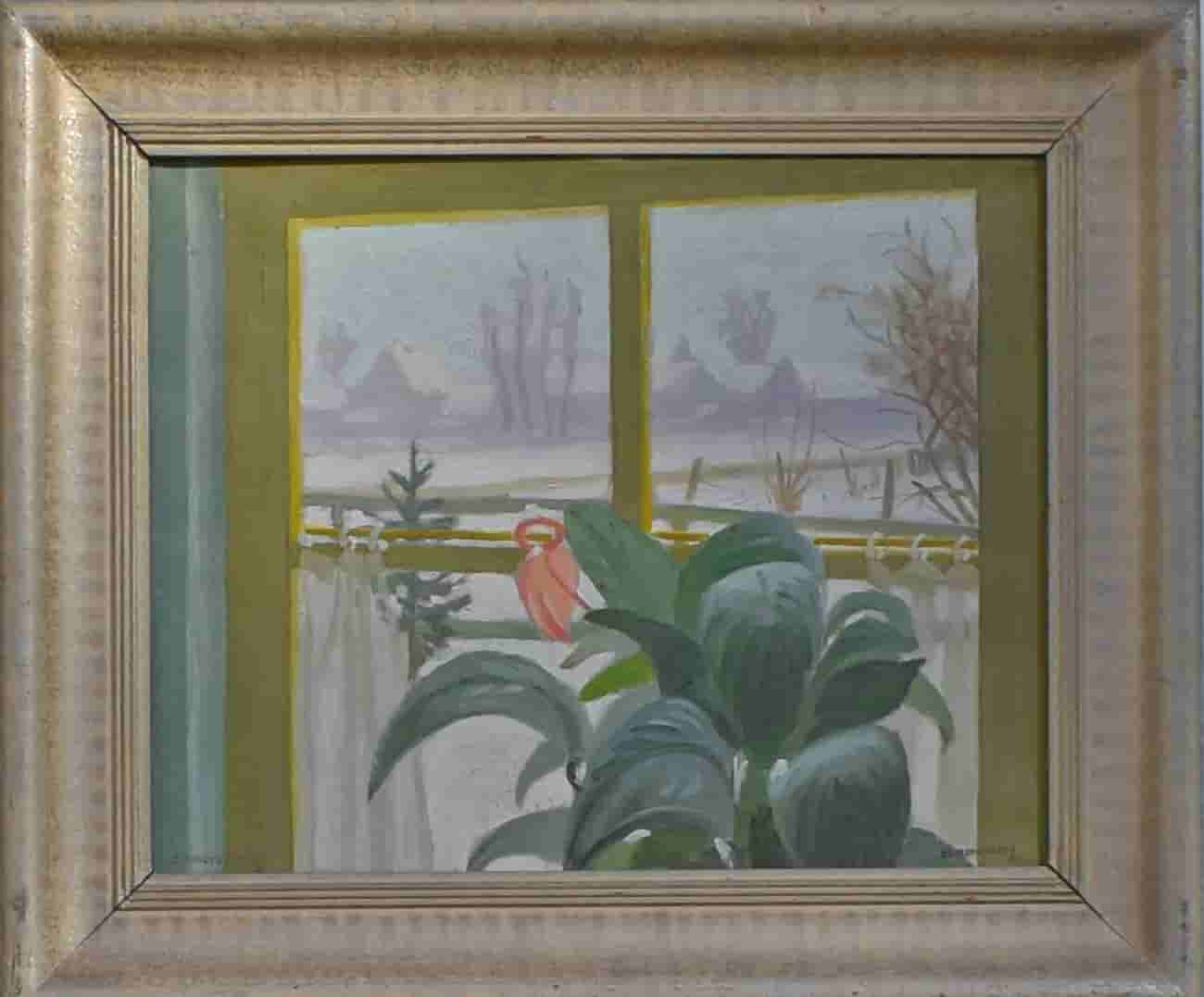 Dirk Smorenberg - Winters Loosdrecht vanuit het huis (met lijst)
